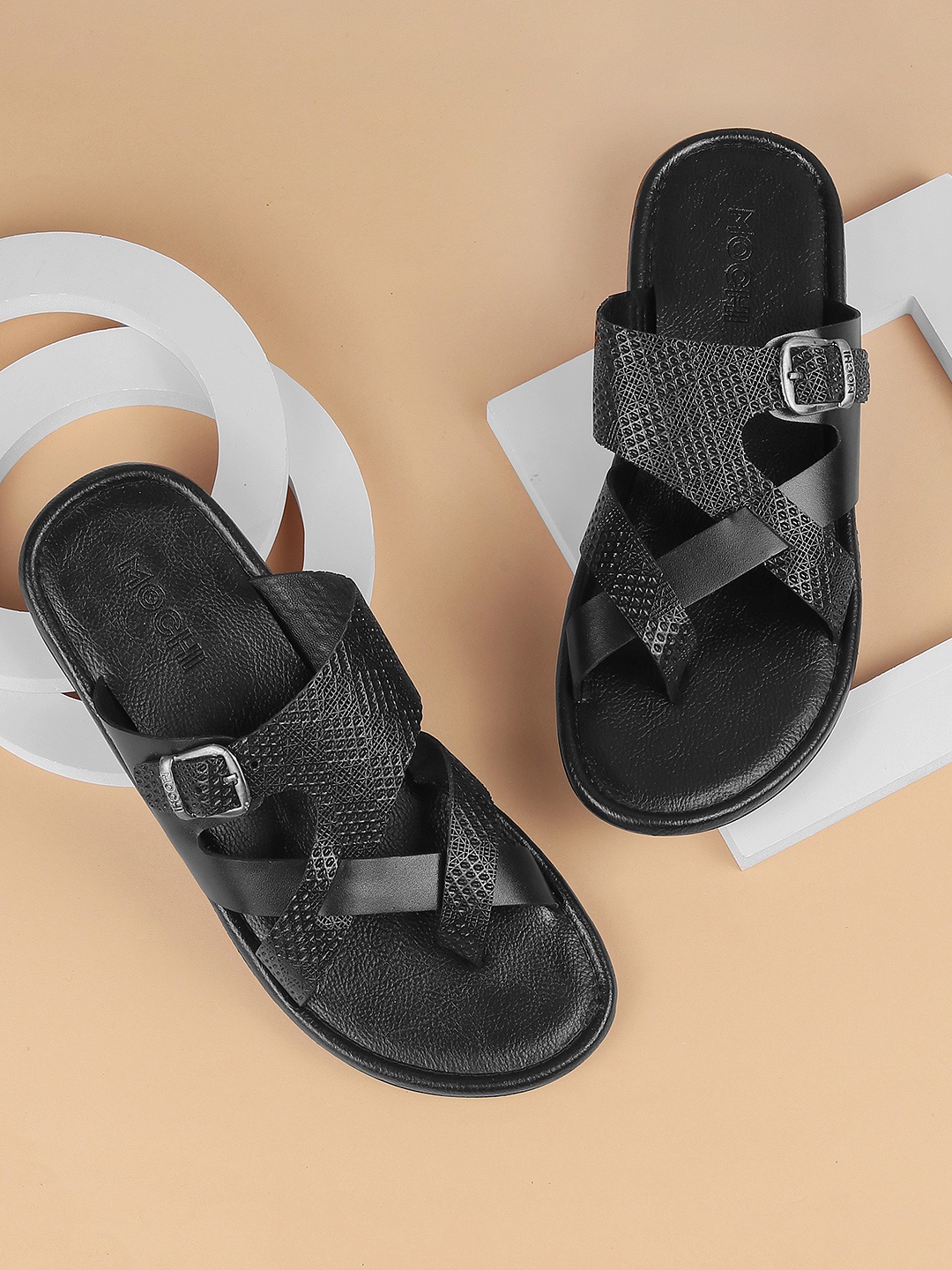 

Mochi Men Leather Comfort Sandals, Black