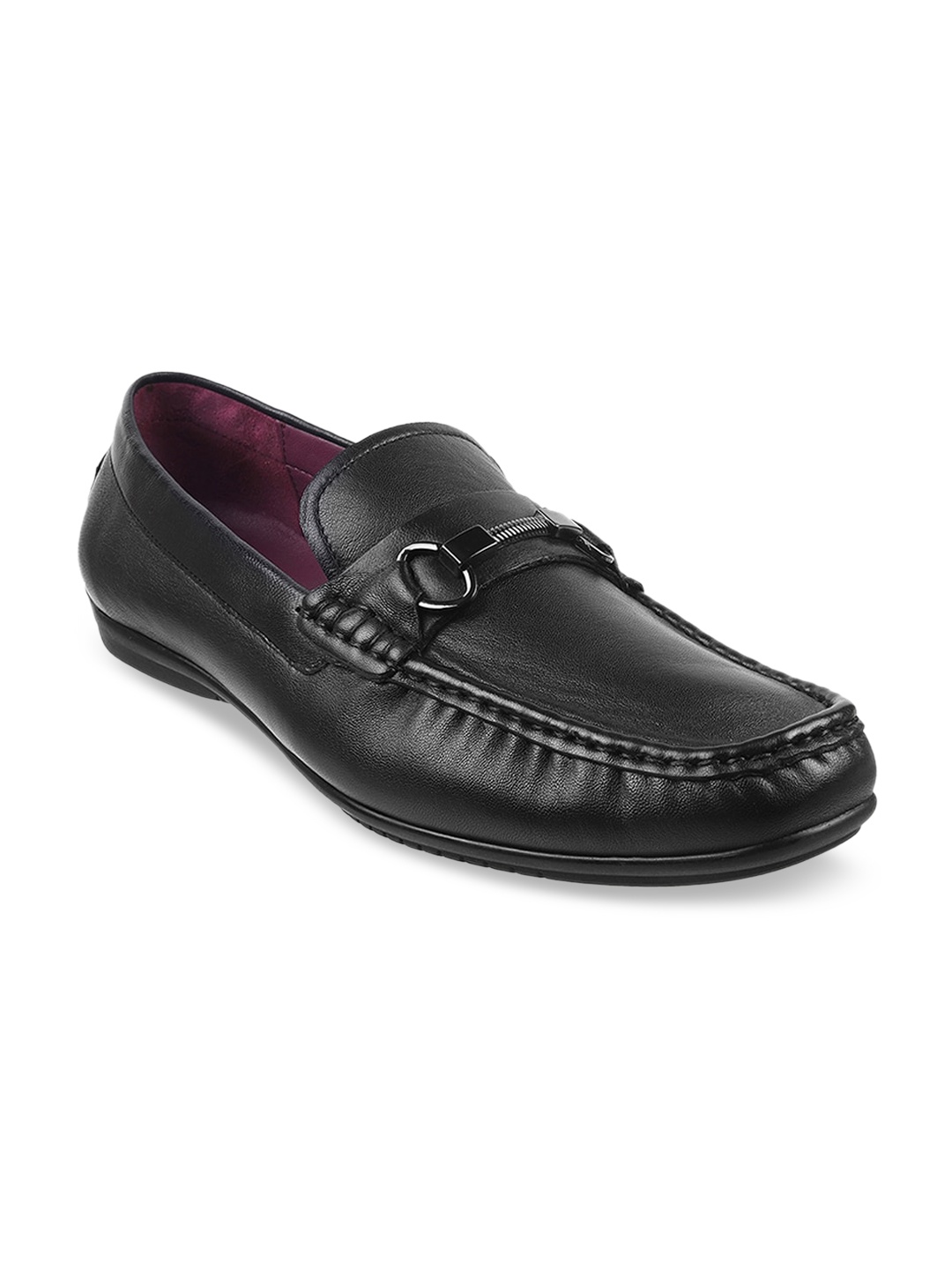 

Mochi Men Textured Leather Horsebit Loafers, Black