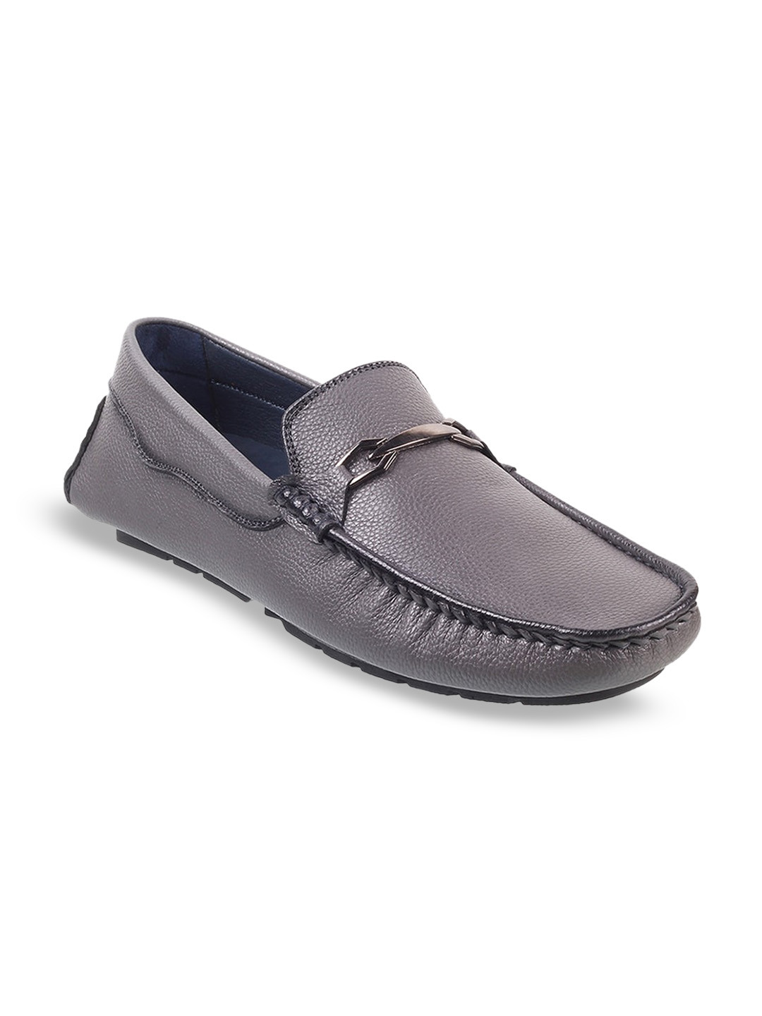 

Mochi Men Textured Leather Horsebit Loafers, Grey