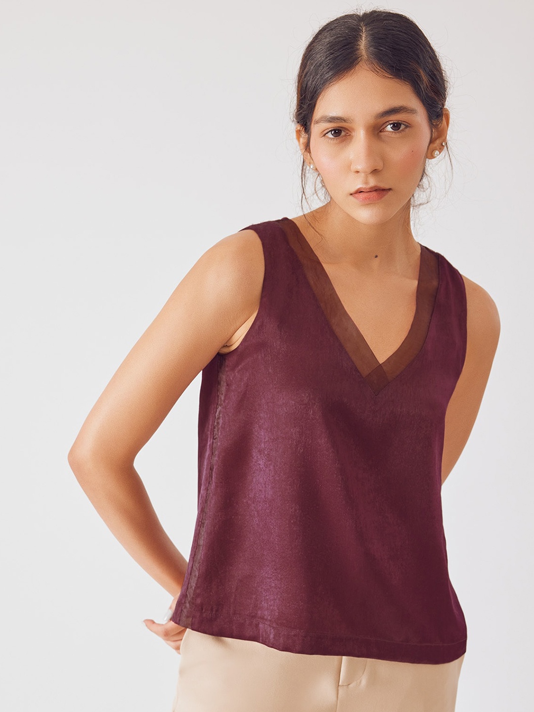 

The Label Life V-Neck Organza Top, Purple