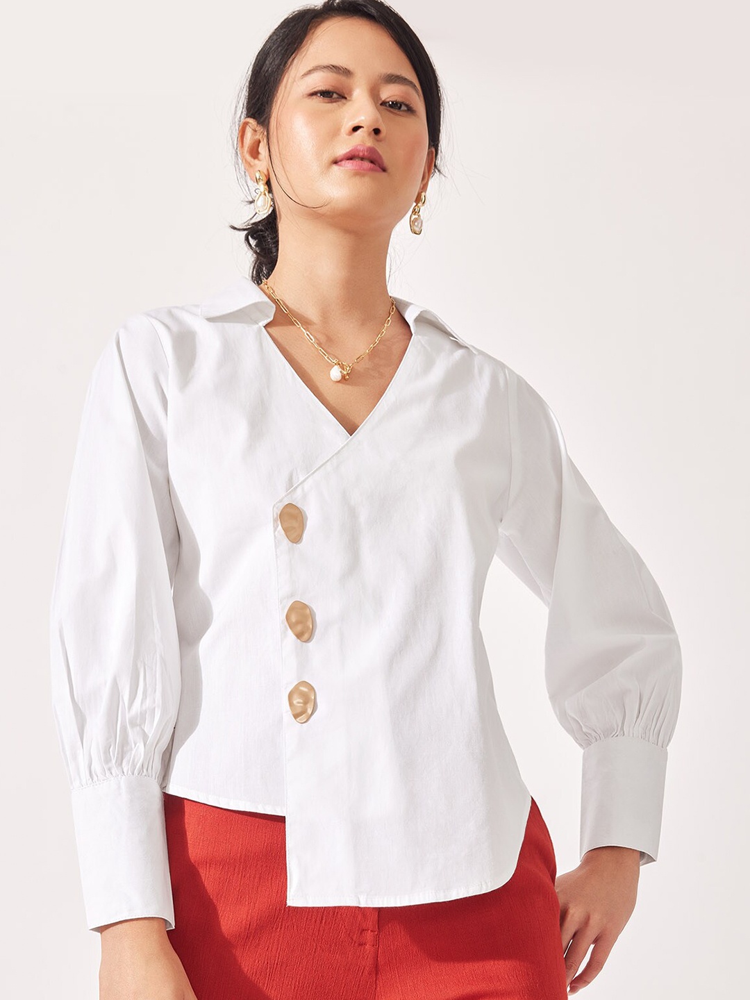 

The Label Life Shirt Collar Wrap Top, White