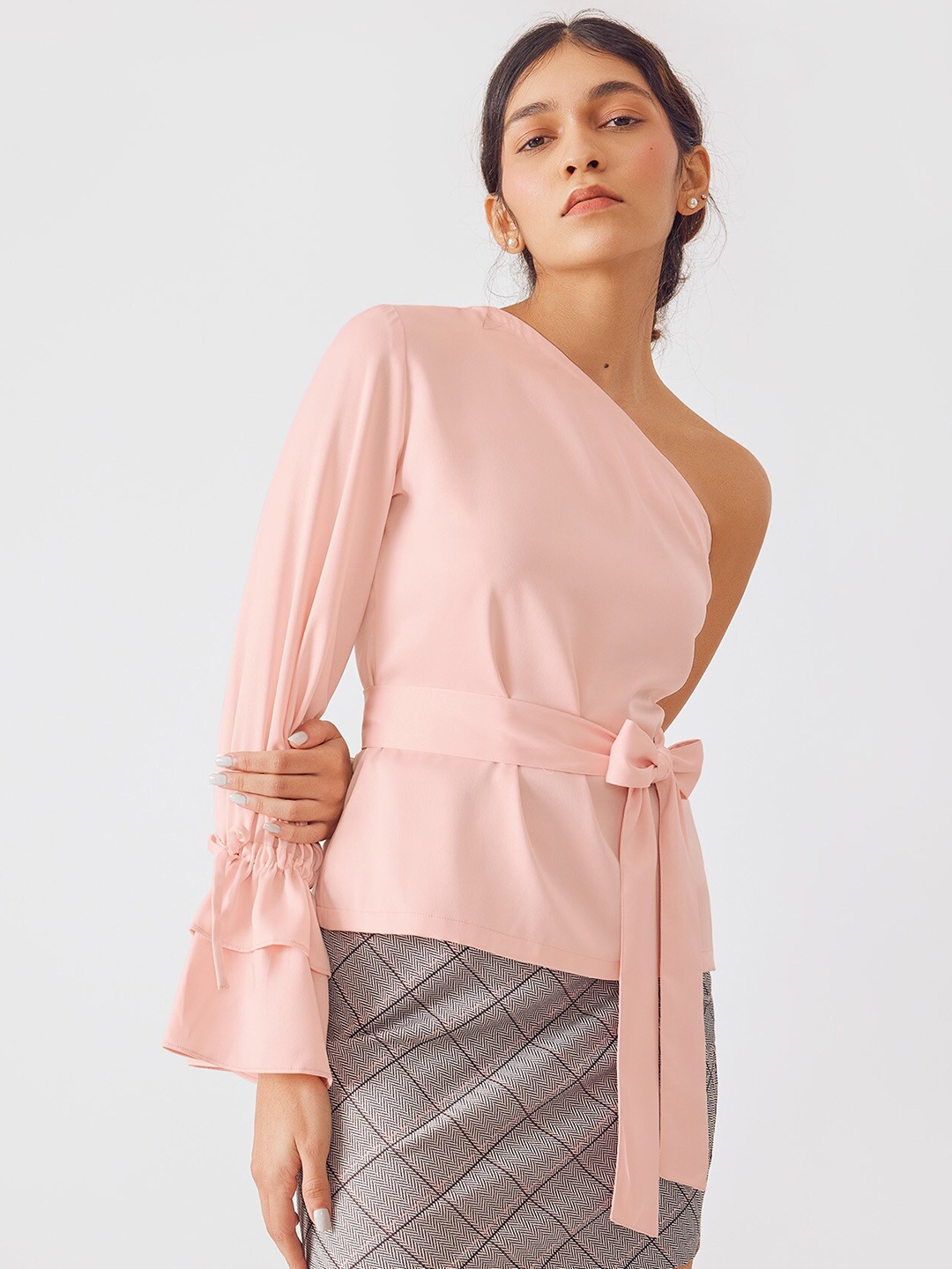 

The Label Life Waist Tie-Ups One Shoulder Top, Pink
