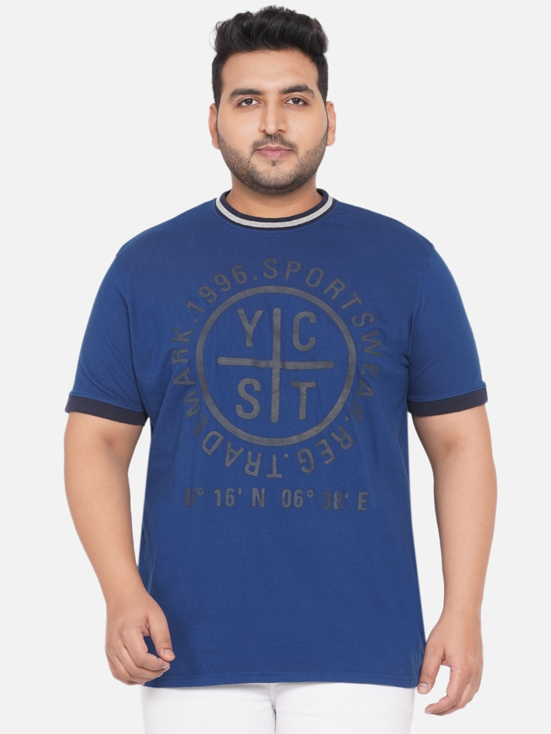 

Santonio Men Plus Size Typography Printed Pure Cotton T-shirt, Blue