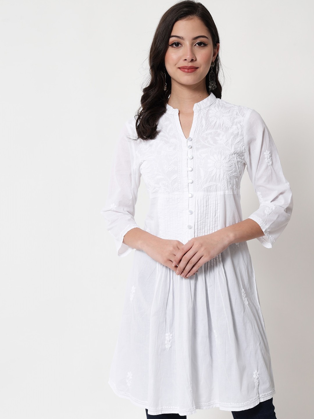 

PARAMOUNT CHIKAN Hand Embroidered Chikankari Pure Cotton Tunic, White