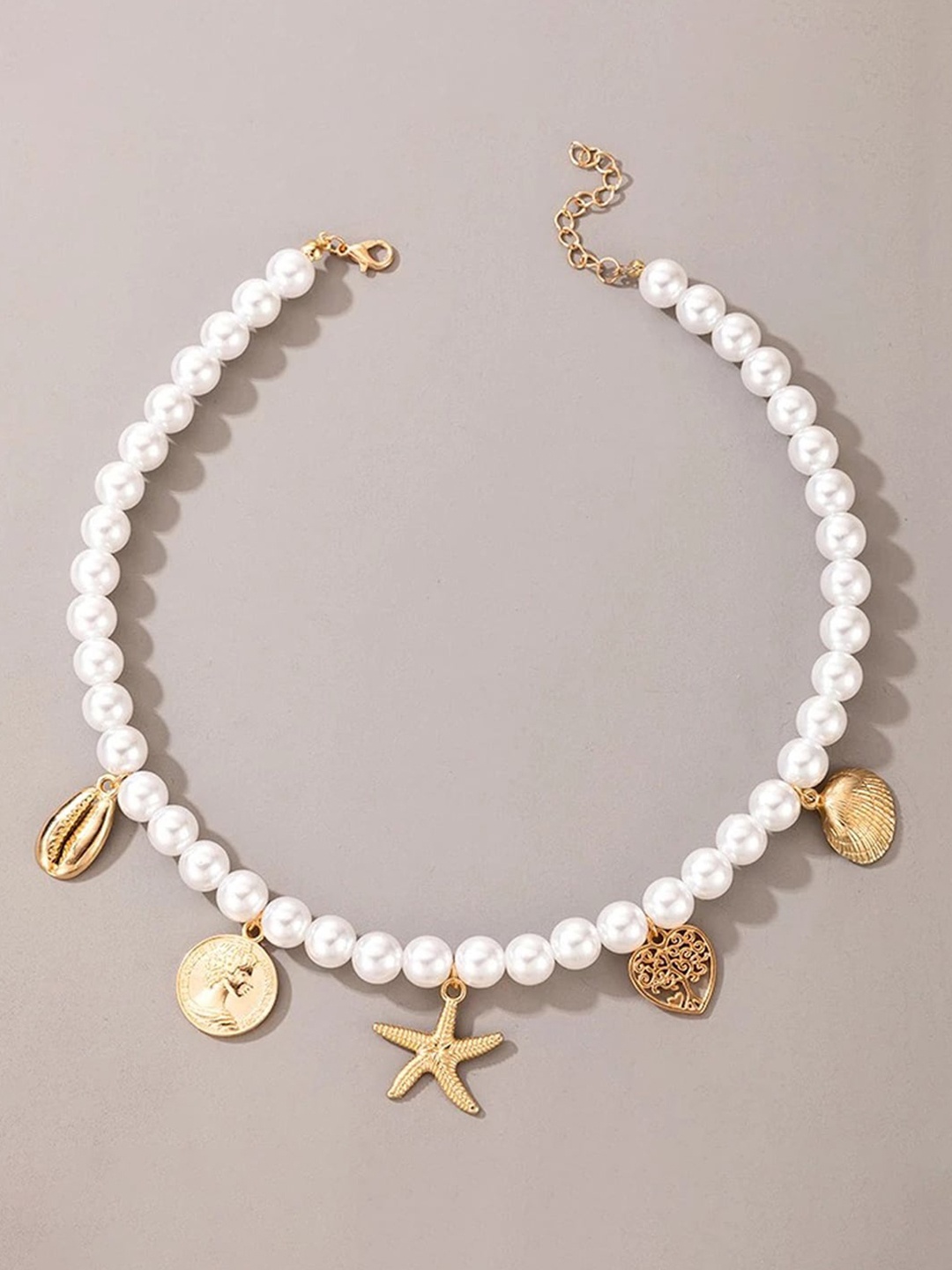 

Jewels Galaxy Brass Gold-Plated Pearl Studded Contemporary Necklace, White