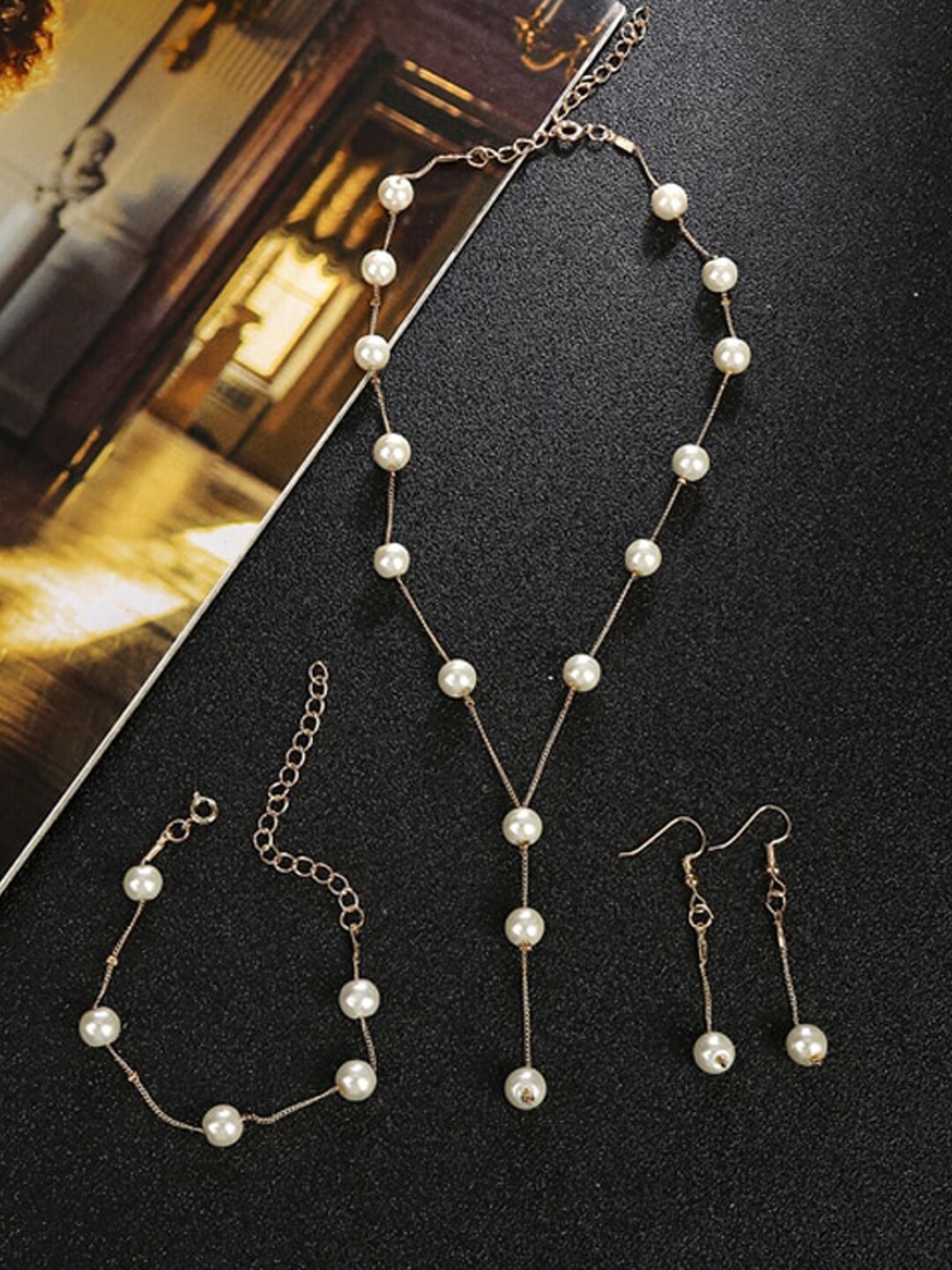 

Jewels Galaxy Gold -Plated Pearl Studded Jewellery Set, Silver
