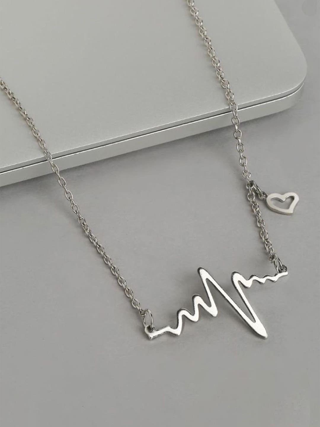 

Jewels Galaxy Women Silver-Plated Heartbeat Necklace