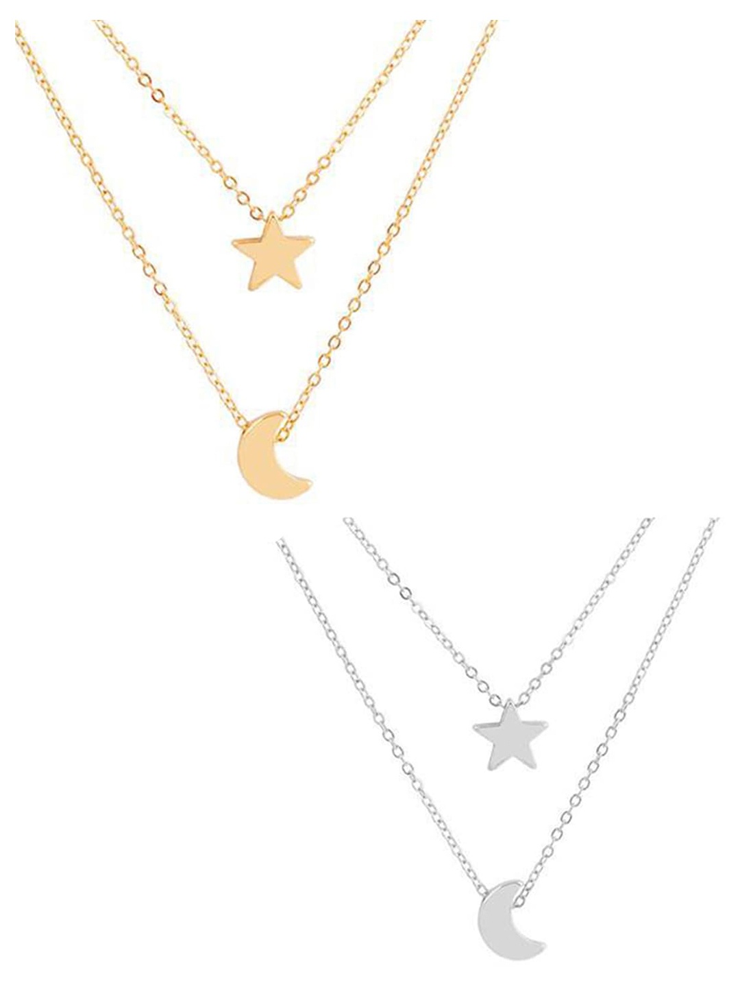 

Jewels Galaxy Set of 2 Gold-Plated Star-Moon Layered Necklace