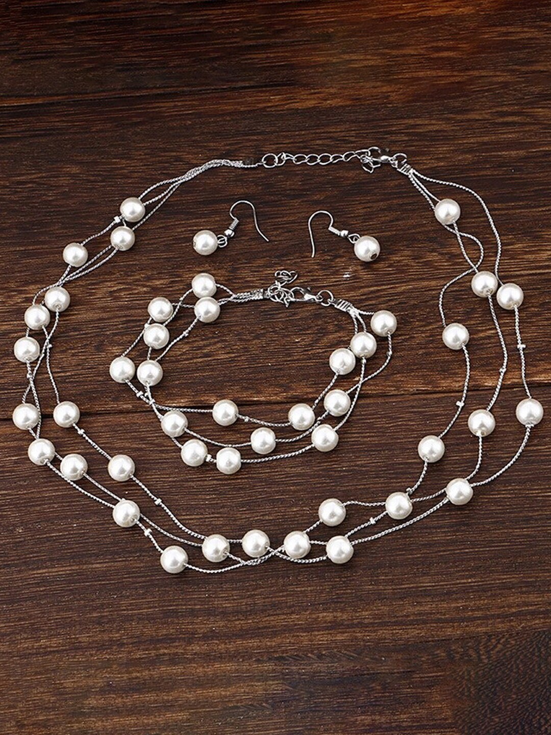 

Jewels Galaxy Silver-Plated Pearl Studded Jewellery Set, White