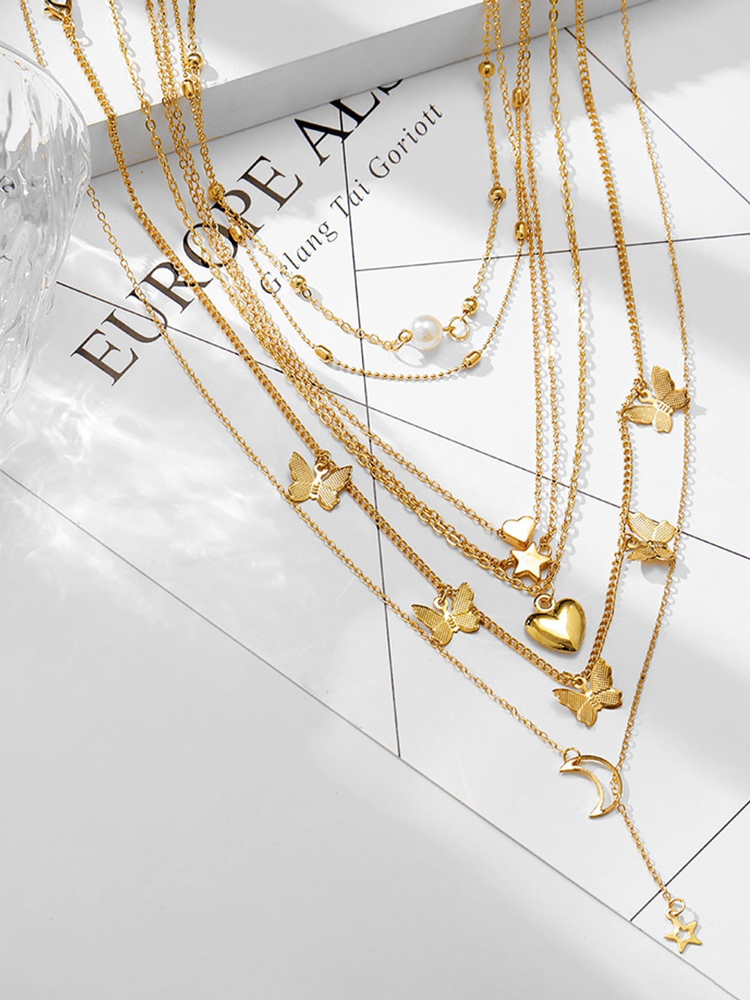 

Jewels Galaxy Set of 6 Gold-Plated Butterfly Necklace, White