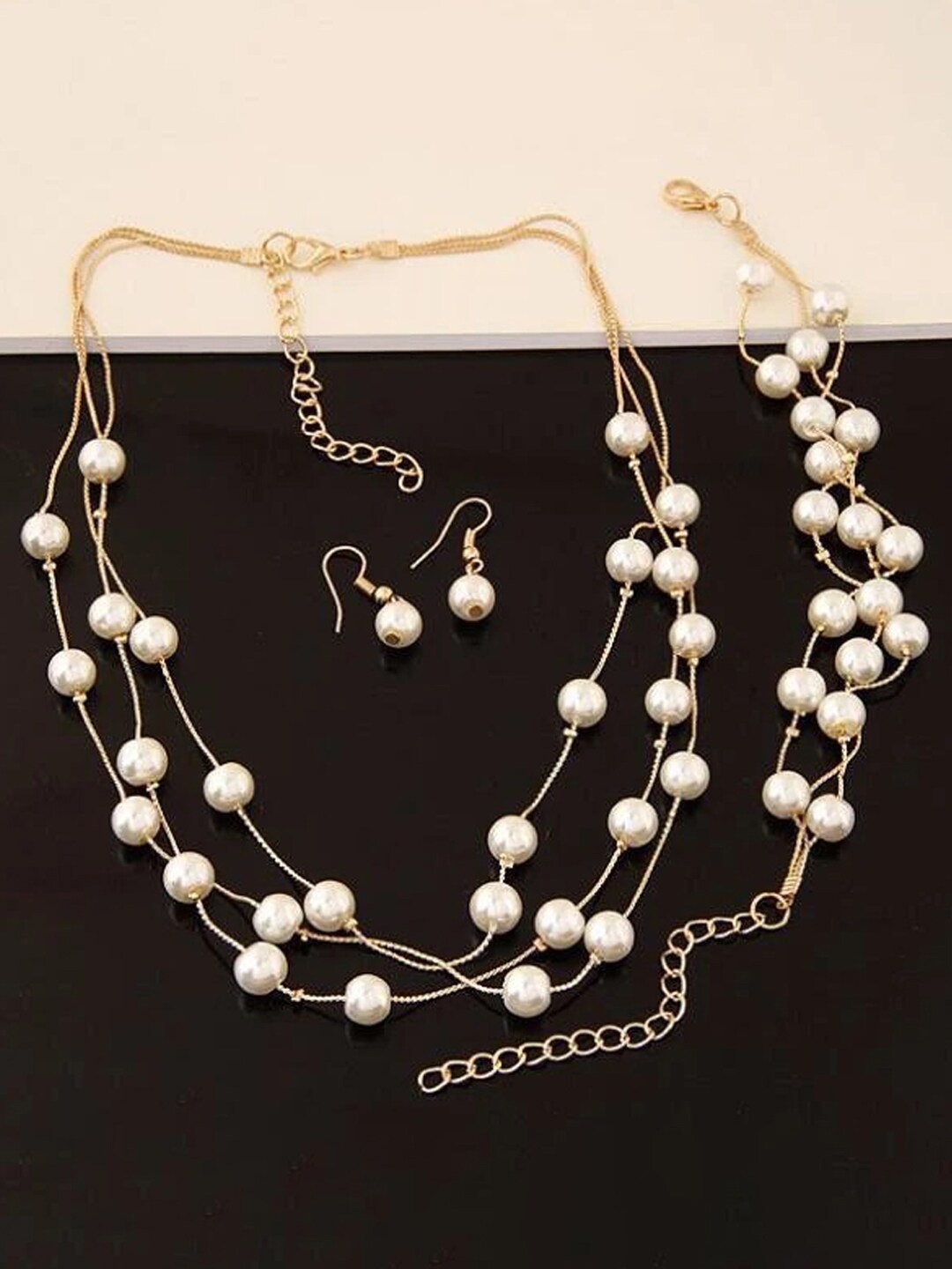 

Jewels Galaxy Gold-Plated Pearl Studded Jewellery Set, White