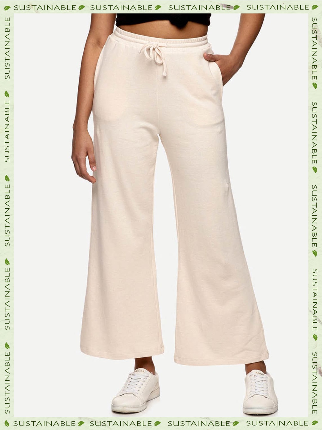 

HERE&NOW Women Fairtrade Cotton Track Pant, Beige