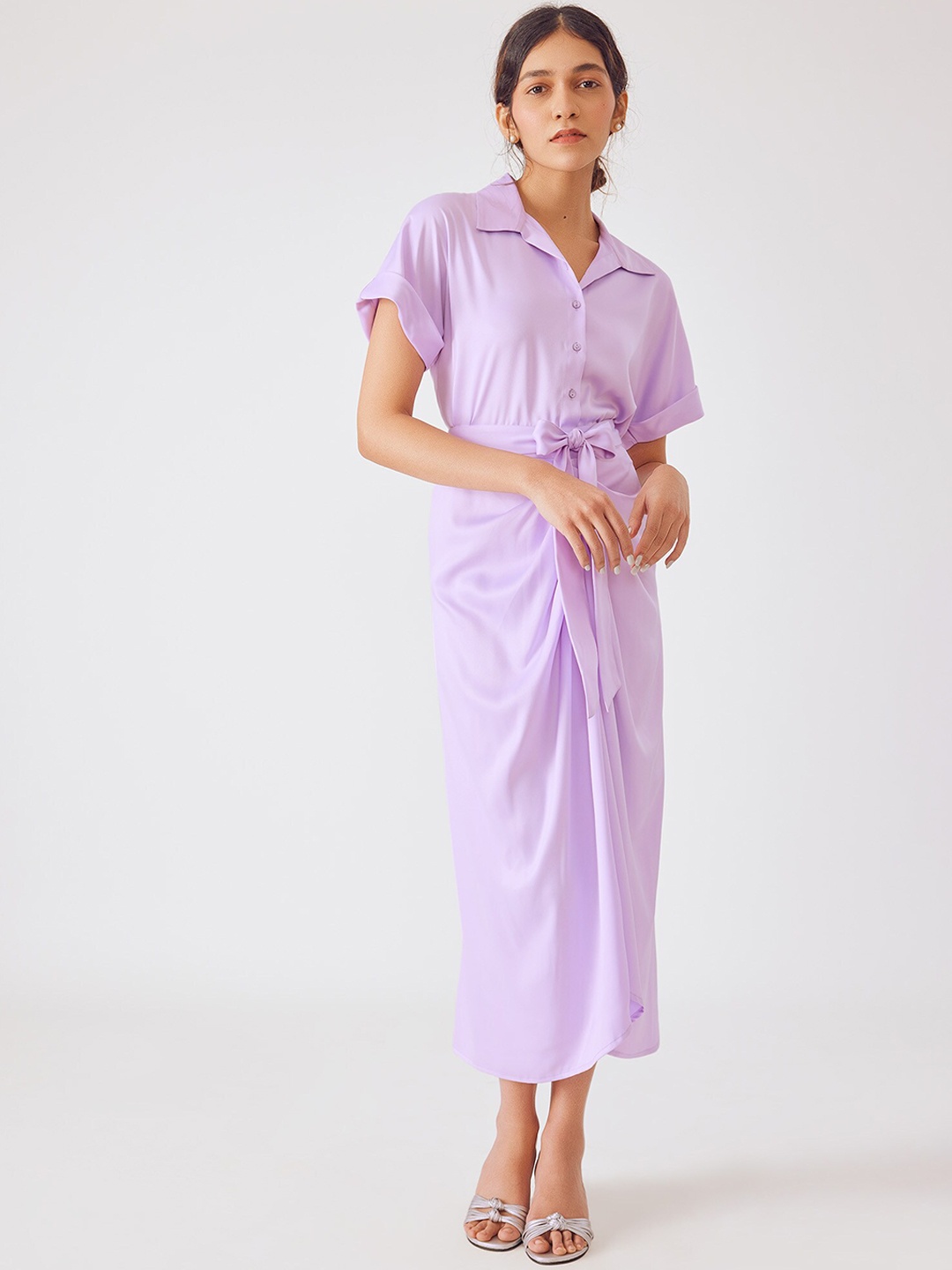 

The Label Life Satin Straight Draped Midi Skirt, Lavender