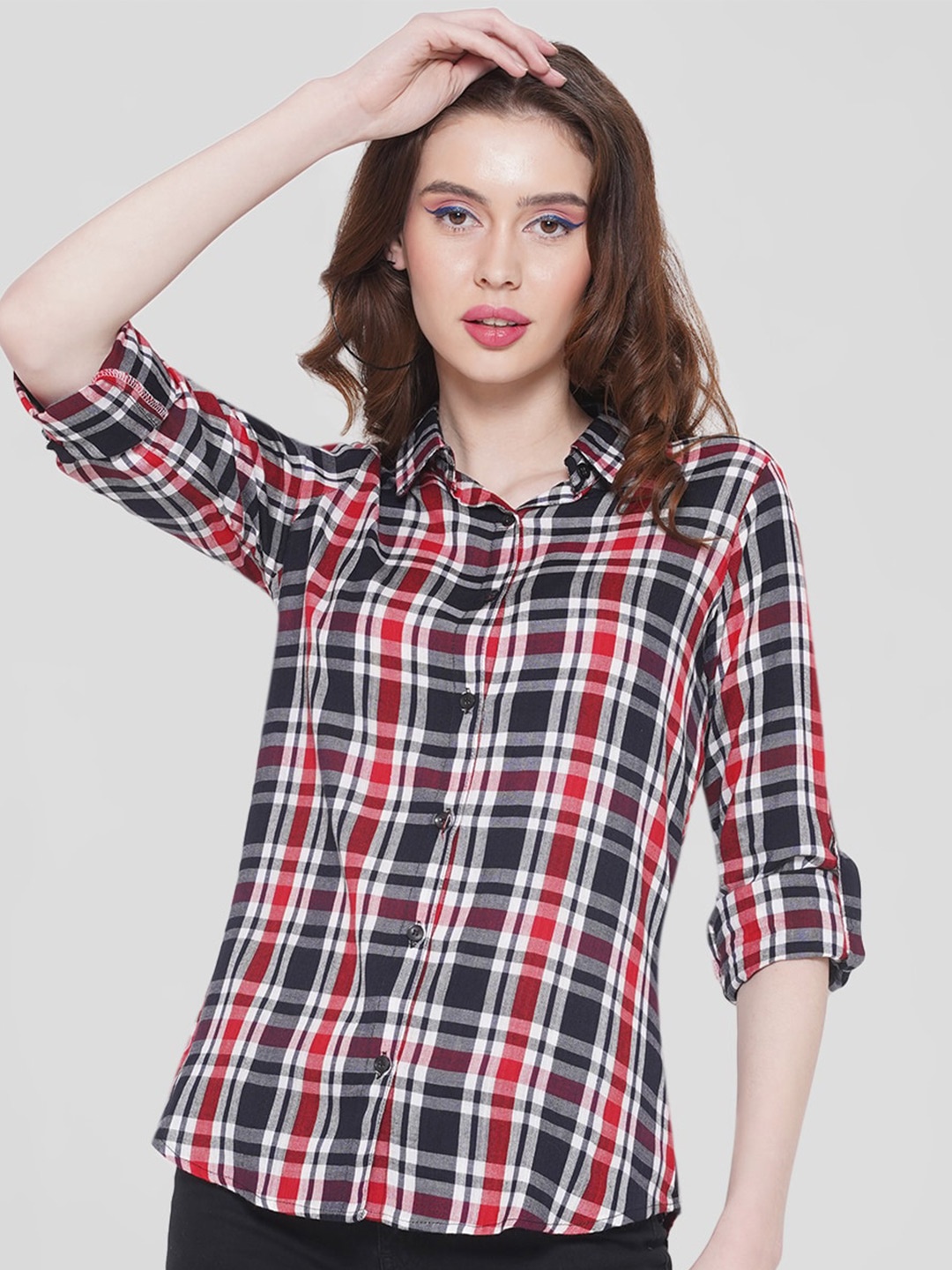 

Vastraa Fusion Tartan Checked Comfort Casual Pure Cotton Shirt, Red