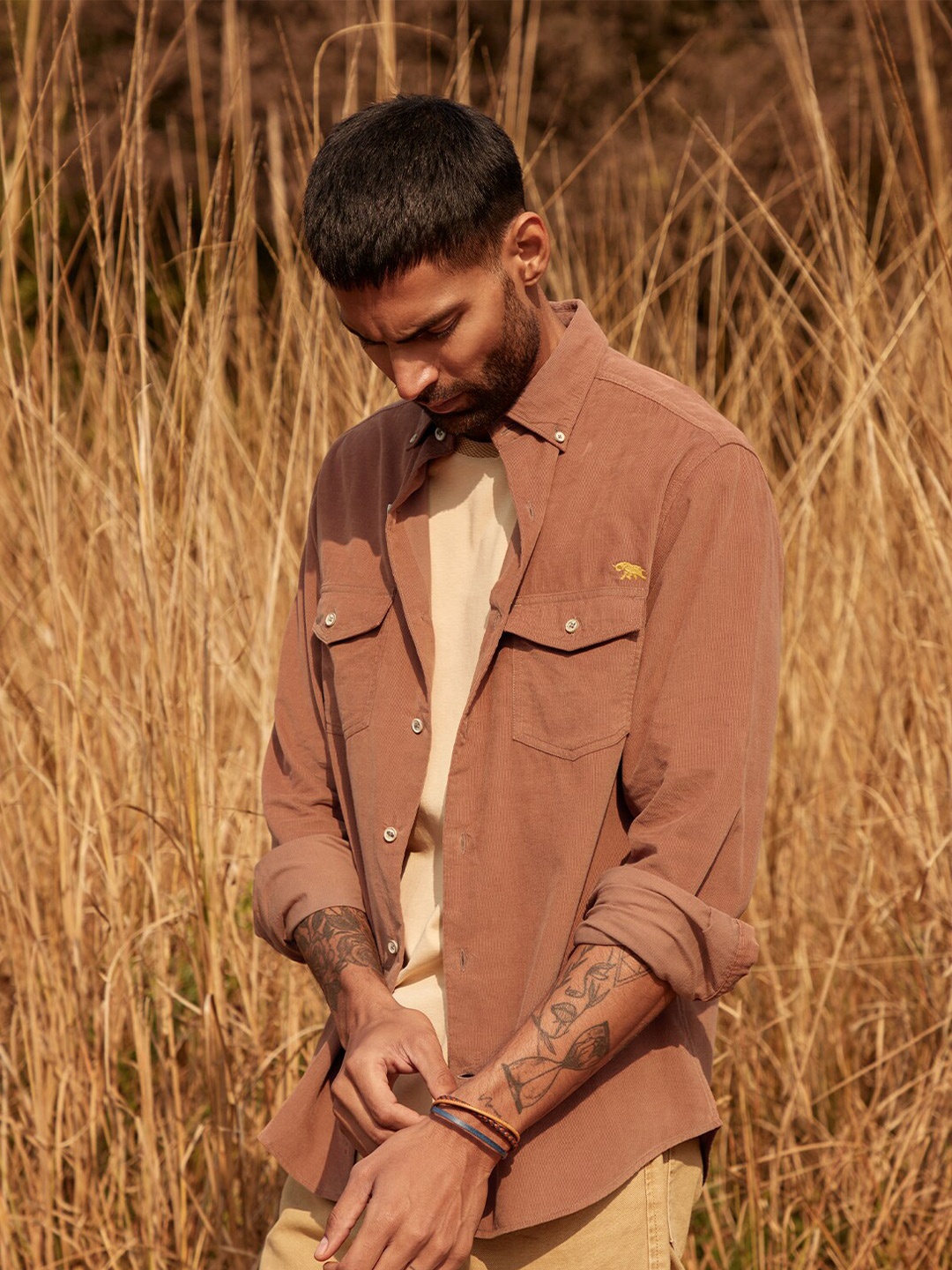 

Andamen Slim Fit Corduroy Shirt, Brown