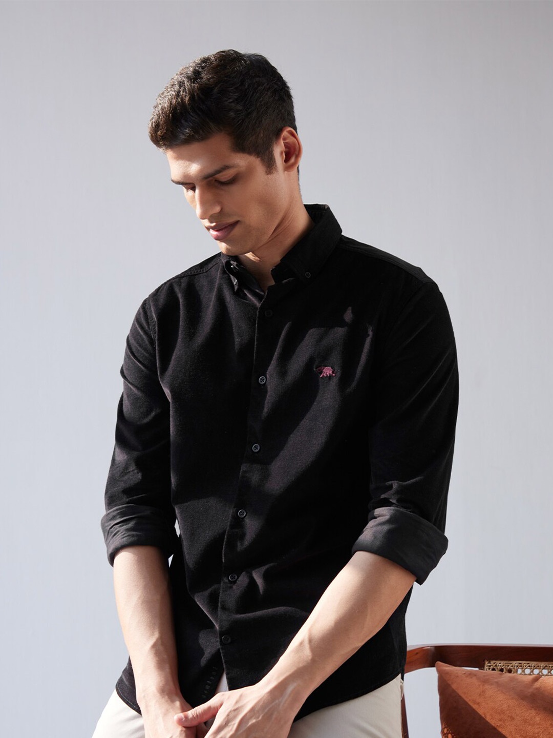

Andamen Men Classic Slim Fit Cotton Corduroy Casual Shirt, Black