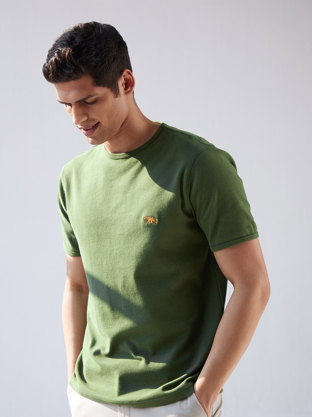 

Andamen Round Neck Cotton T-shirt, Olive