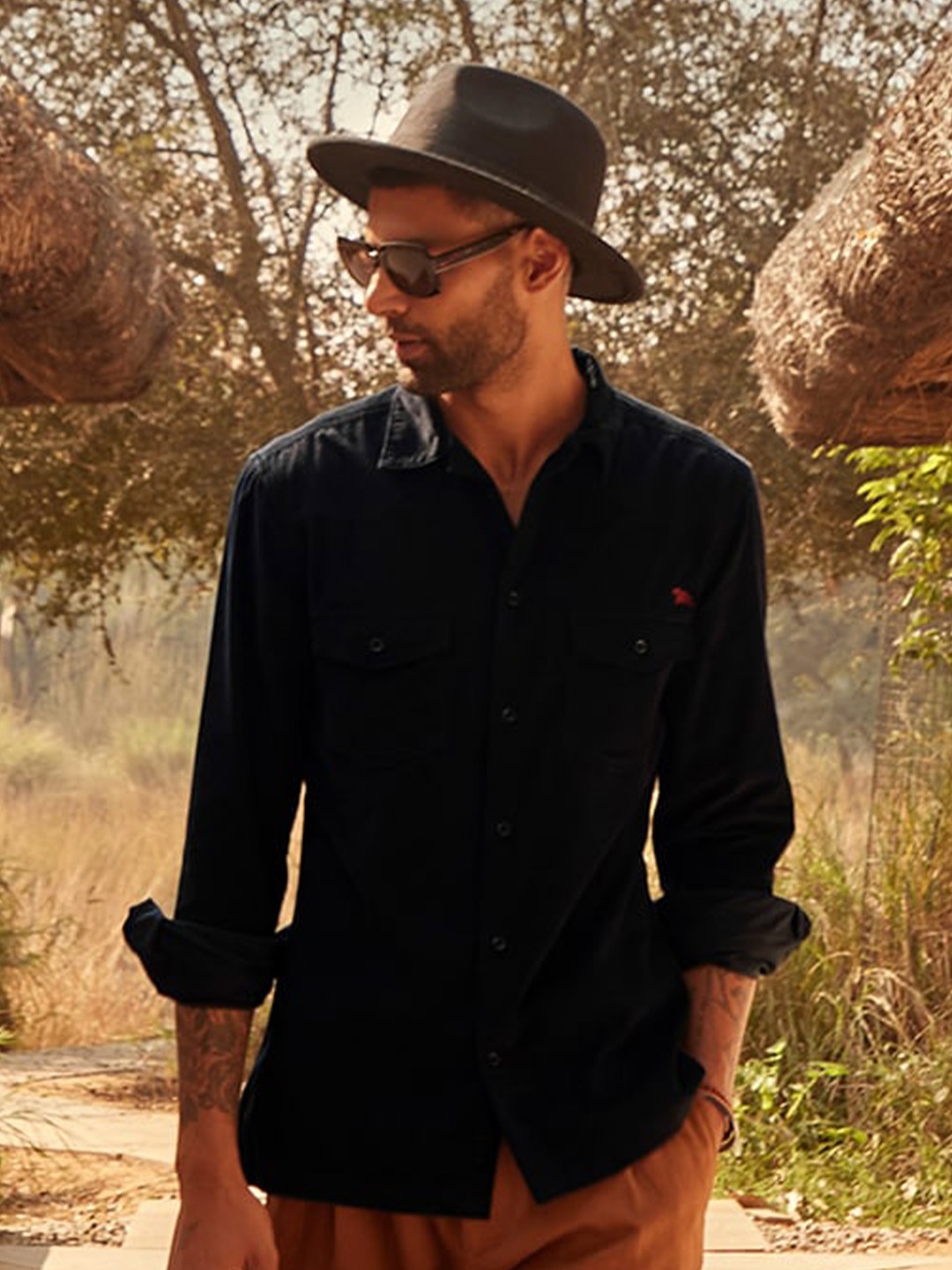 

Andamen Regular Fit Western Corduroy Casual Shirt, Black
