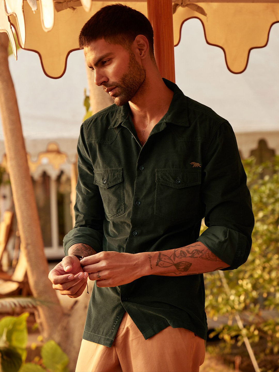 

Andamen Front Pocket Regular Fit Corduroy Shirt, Olive