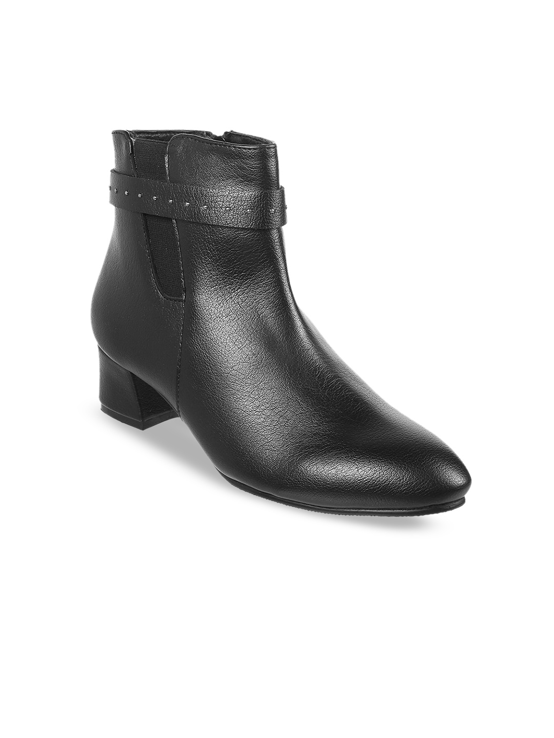

Metro Block Zipper Boots With Buckles, Black