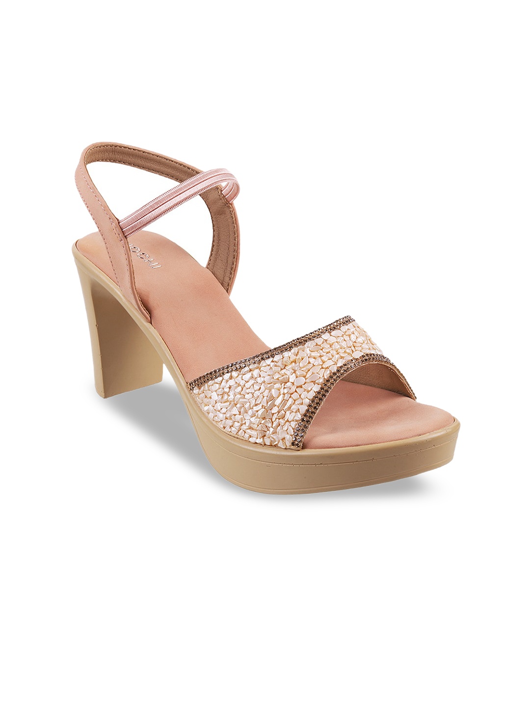 

Mochi Ankle Loop Embellished Block Heels, Tan