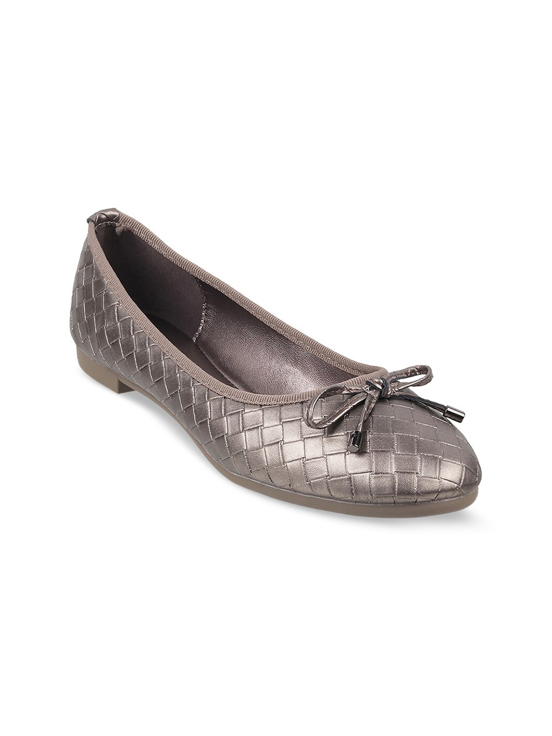 

Mochi Women Textured Ballerinas With Bows, Grey