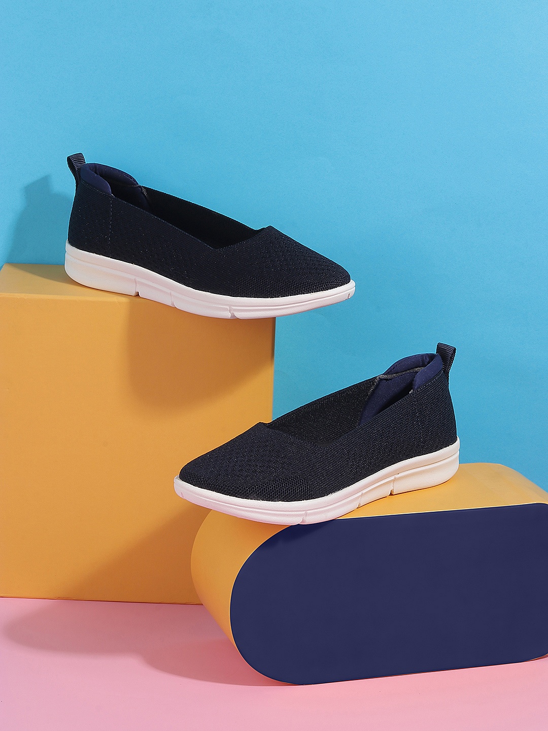 

Mochi Women Woven Design Slip-On Sneakers, Blue