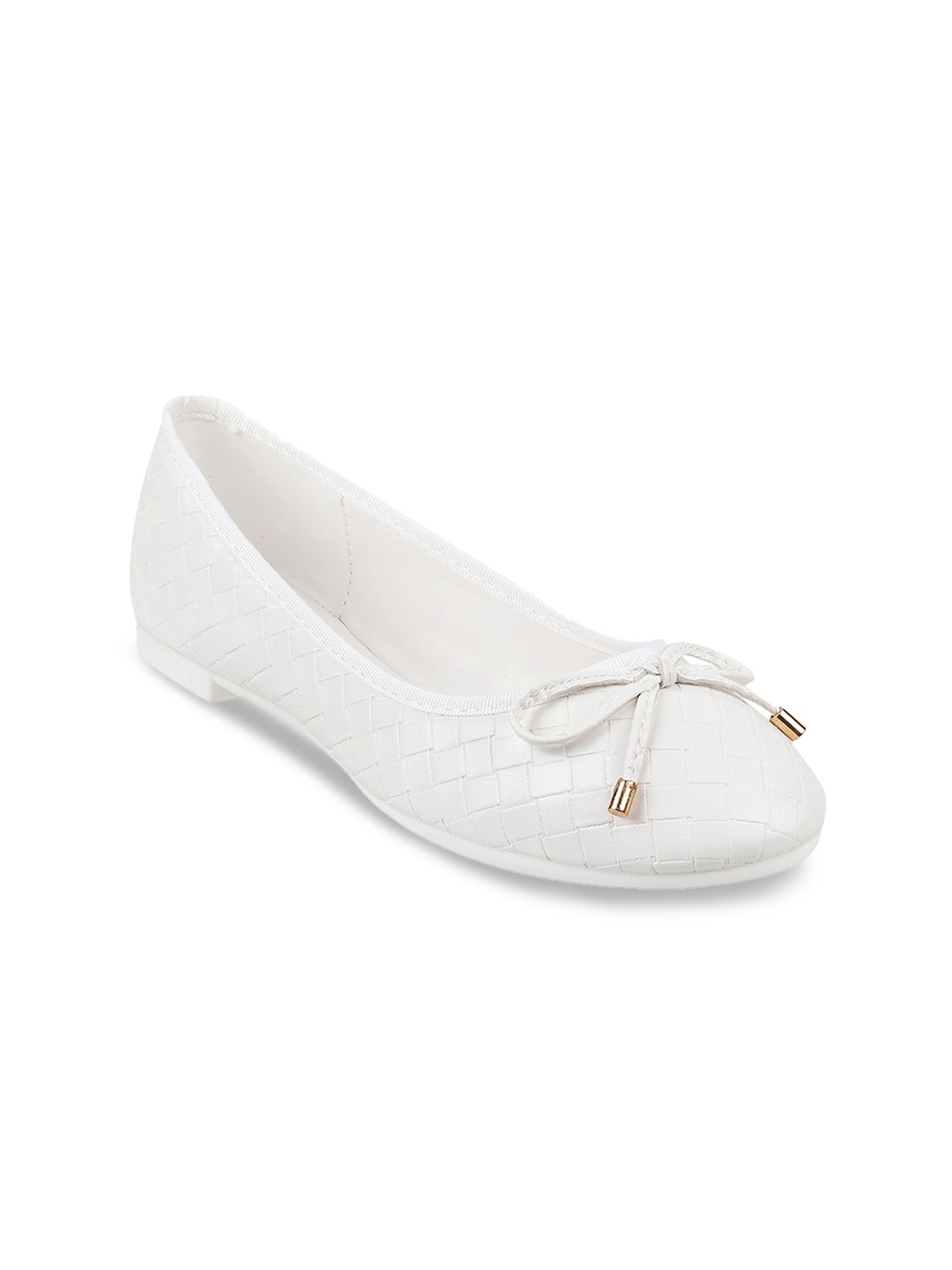 

Mochi Women Textured Ballerinas With Bows, White