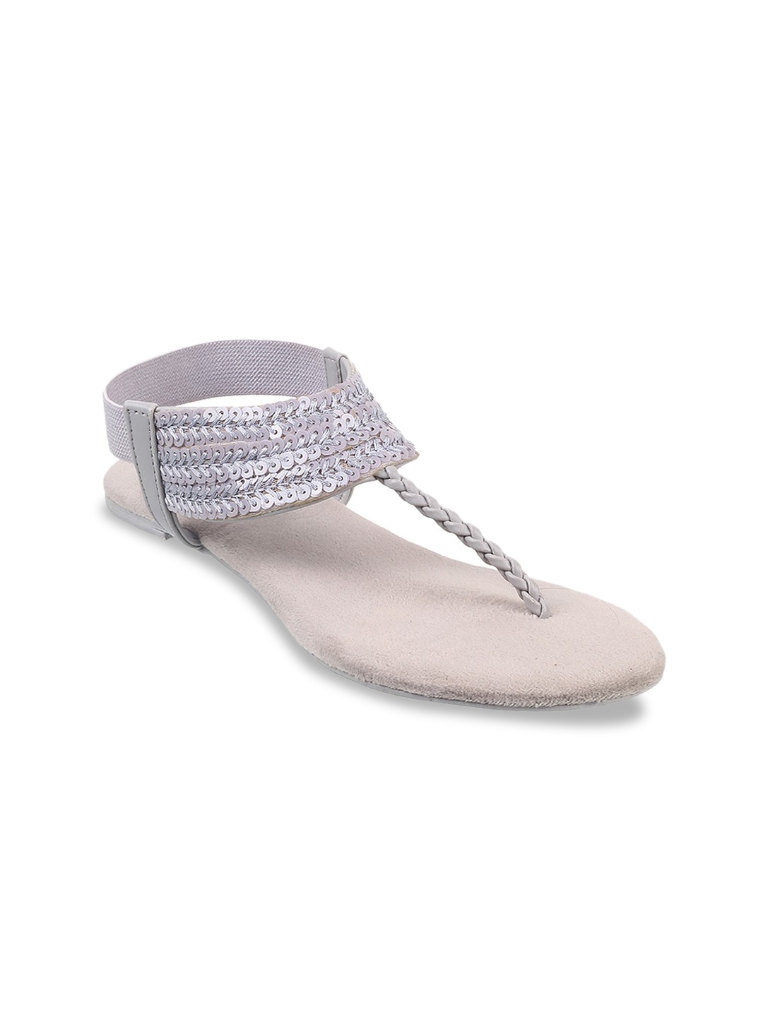 

Mochi Women Embellished T-Strap Flats, Grey