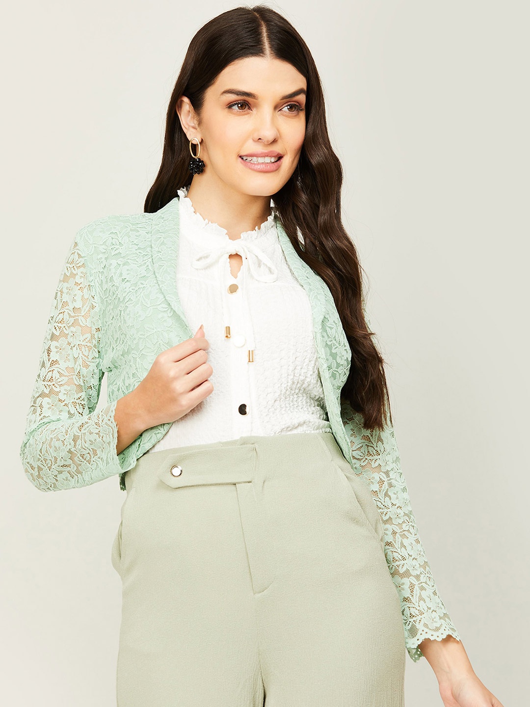 

CODE by Lifestyle Polyester Self Design Crop Shrug, Green