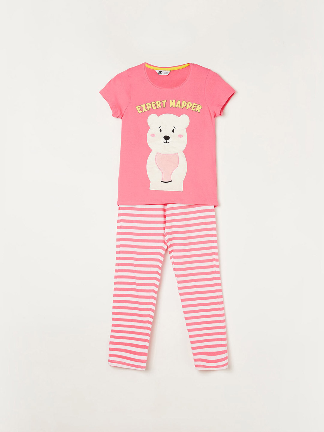 

Fame Forever by Lifestyle Girls Printed Pure Cotton T-shirt with Pyjamas, Pink