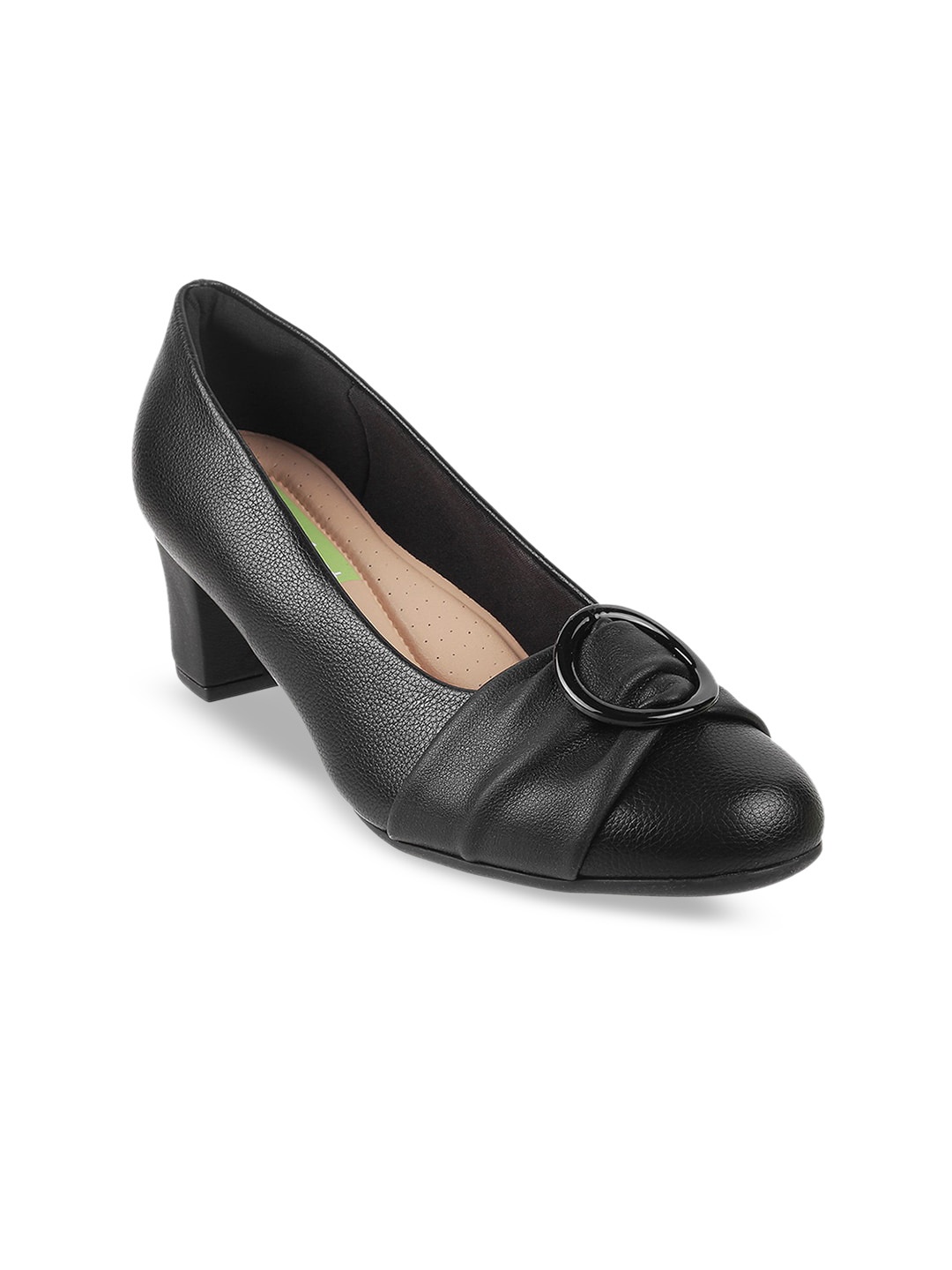 

Biofoot Textured Buckle Embellished Block Heel Pumps, Black