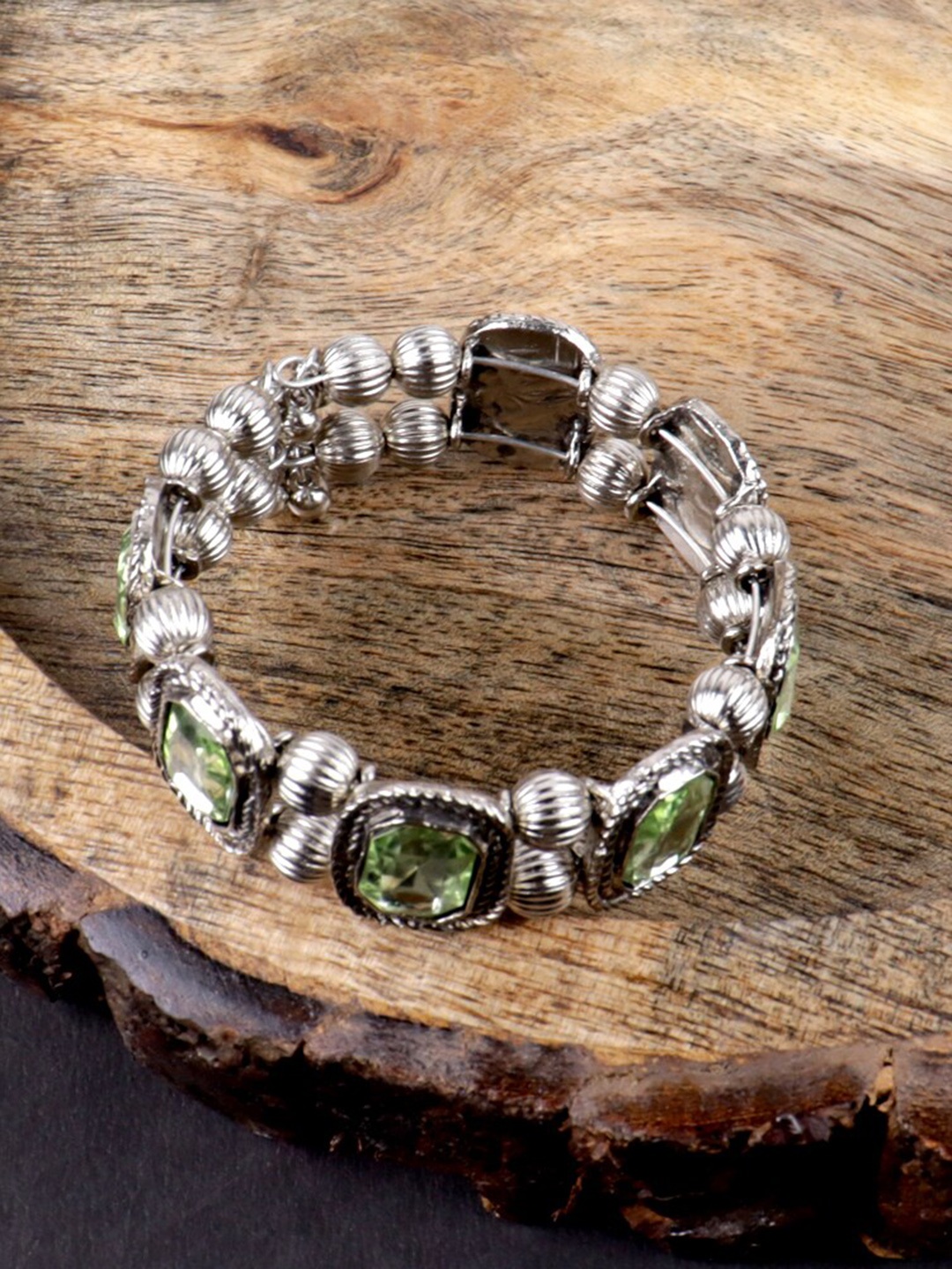 

VAGHBHATT Women German Silver Brass-Plated Kada Bracelet, Green