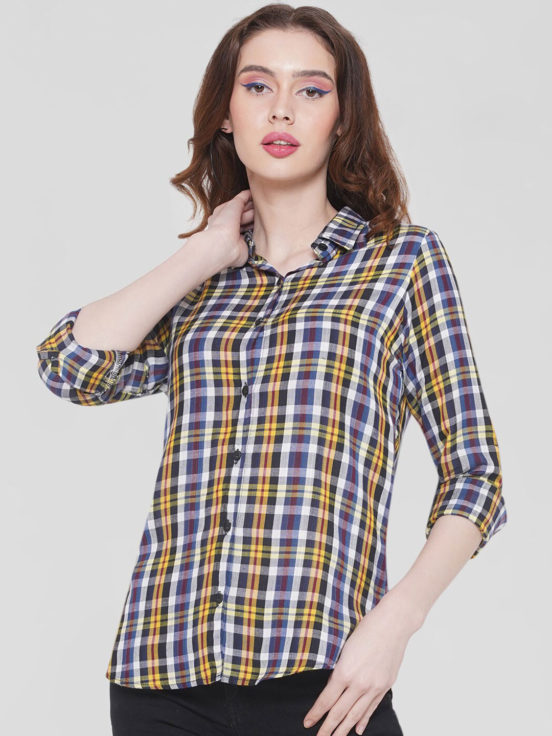 

Vastraa Fusion Comfort Roll-Up Sleeves Tartan Checked Casual Shirt, Blue