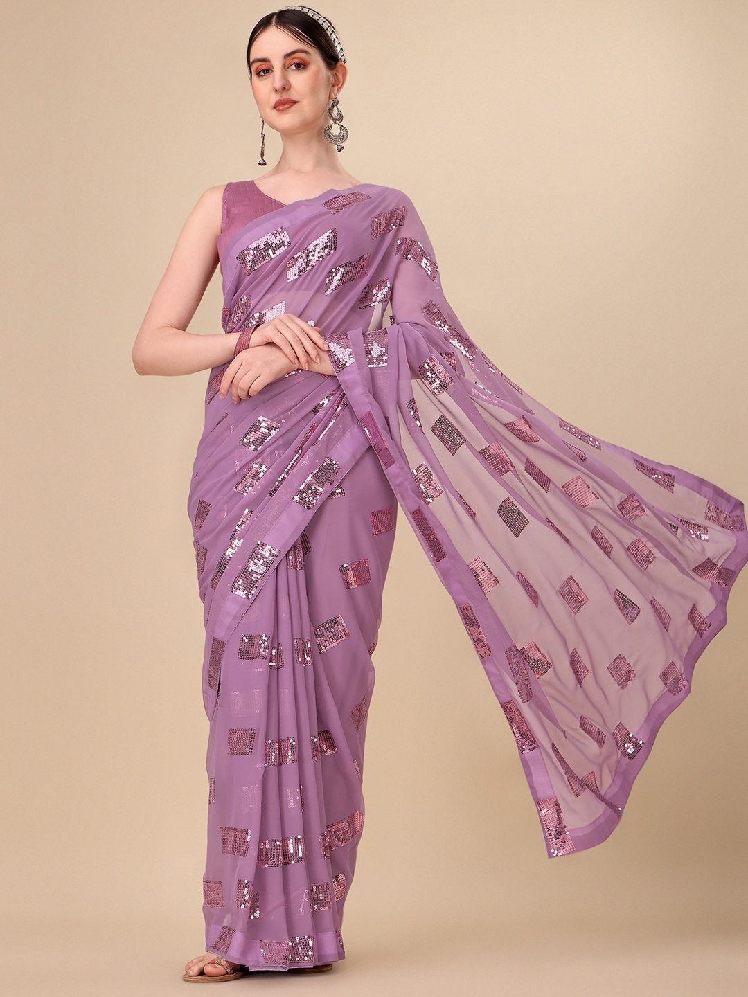 

Vaidehi Fashion Embellished Sequinned Georgette Saree, Lavender