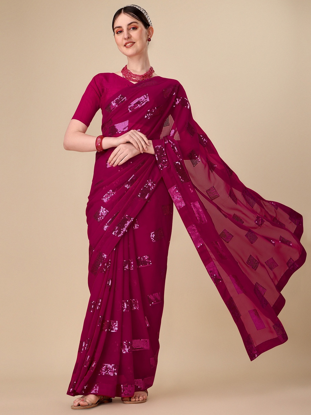 

Vaidehi Fashion Sequinned Embellished Sheer Saree, Magenta
