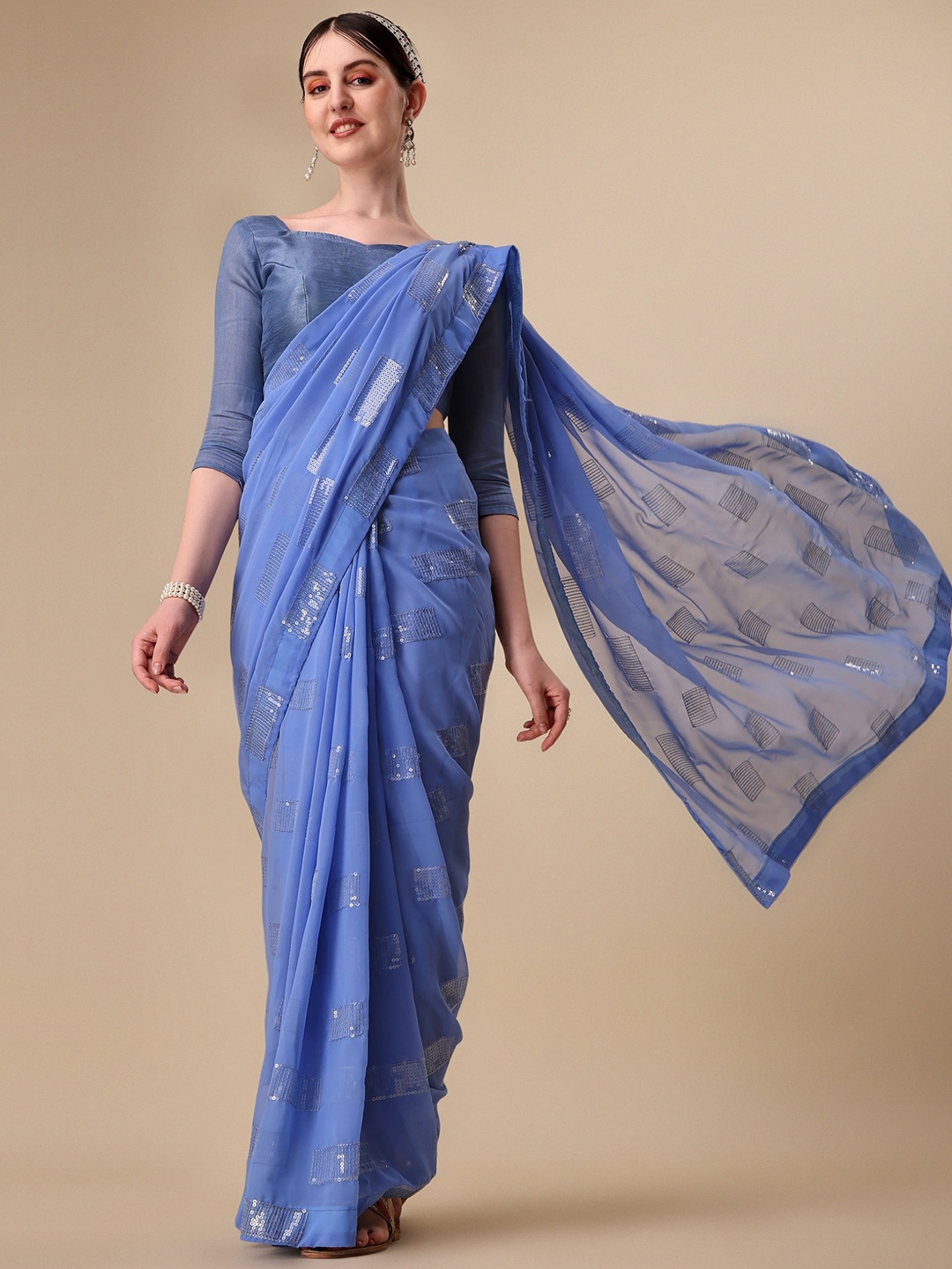 

Vaidehi Fashion Sequinned Embellished Sheer Saree, Blue