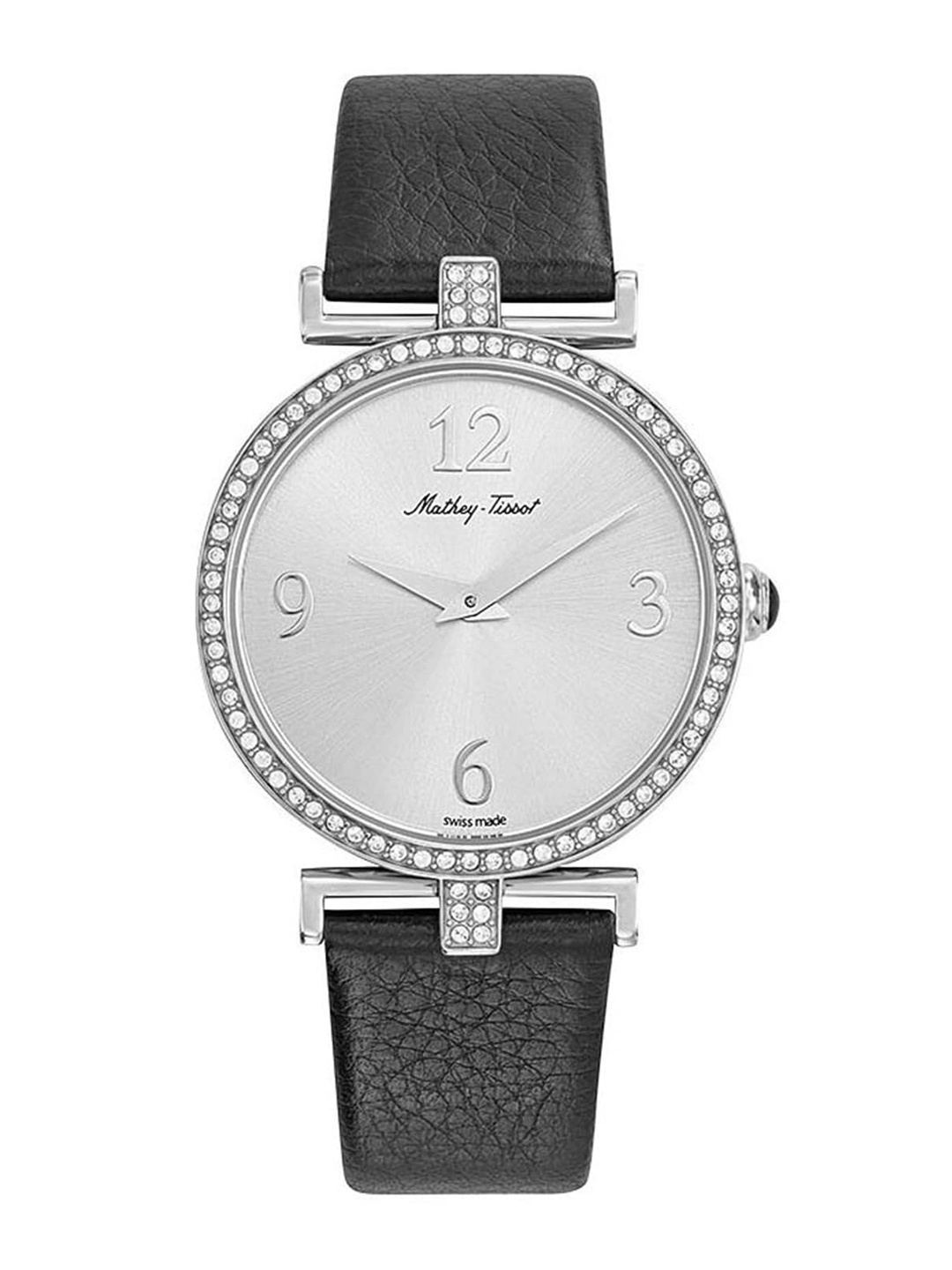 

Mathey-Tissot Women Embellished Dial & Leather Straps Analogue Watch D587QAI, Silver