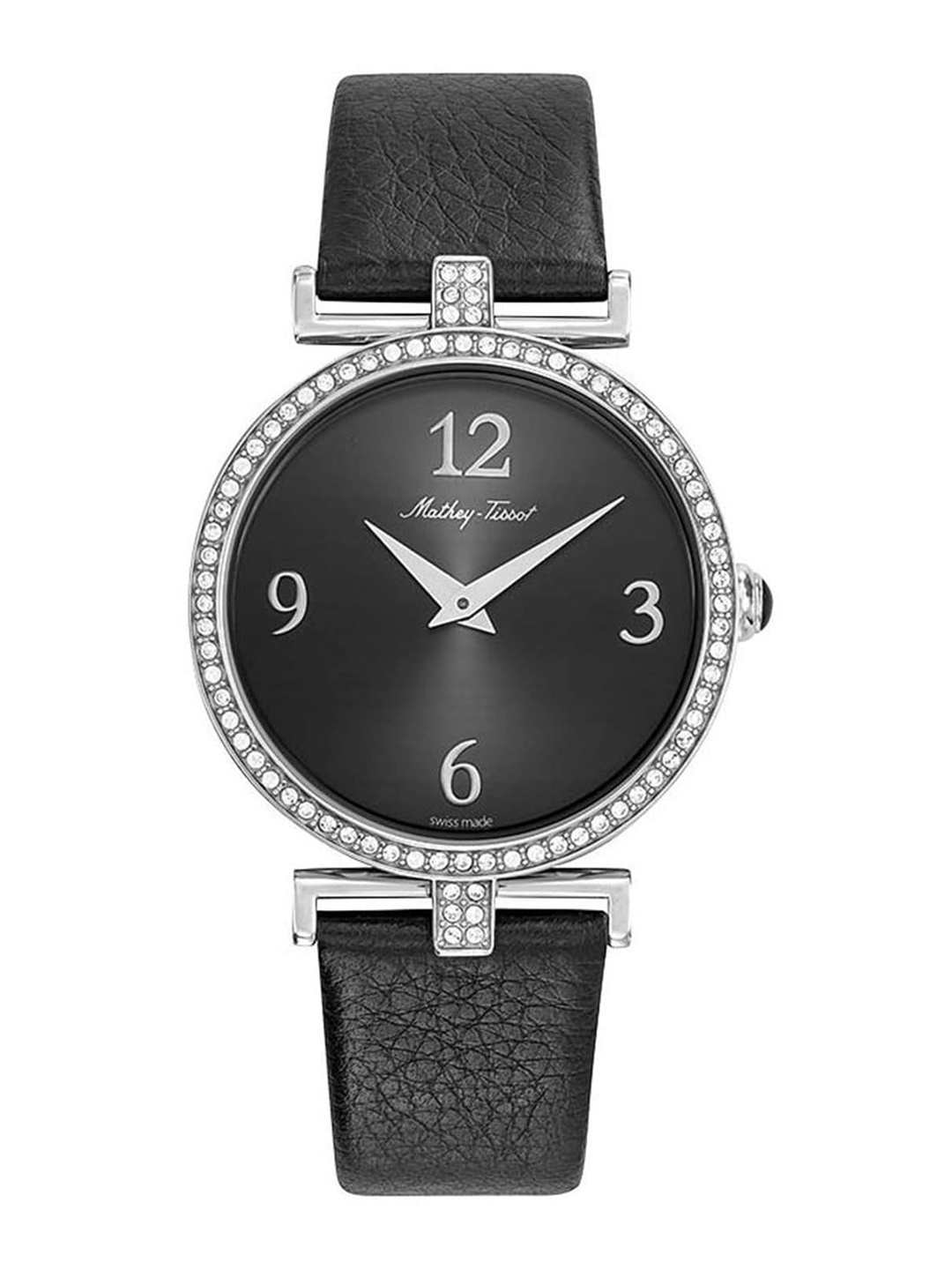 

Mathey-Tissot Women Embellished Dial & Leather Straps Analogue Watch D587QAN, Black