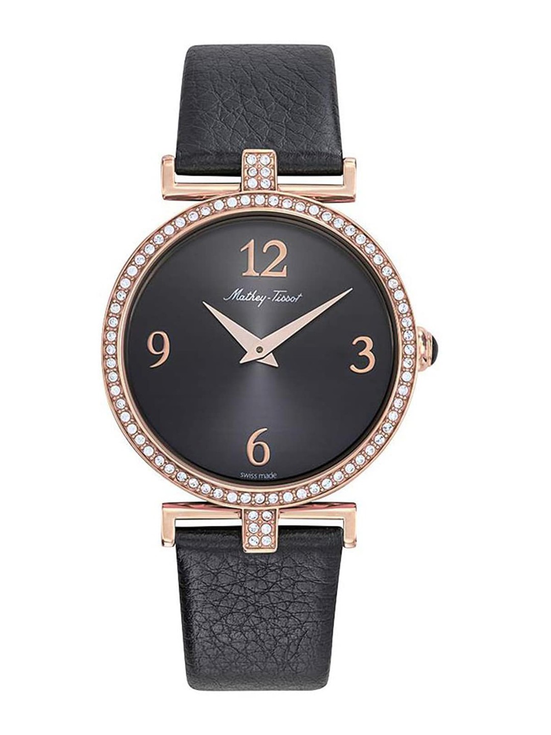 

Mathey-Tissot Women Embellished Dial & Leather Straps Analogue Watch D587QPN, Black