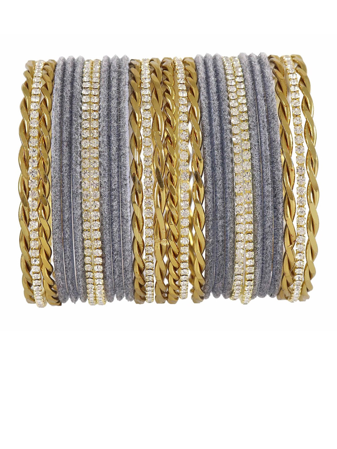 

NMII Set Of 28 Zircon Studded Velvet Bangles, Grey