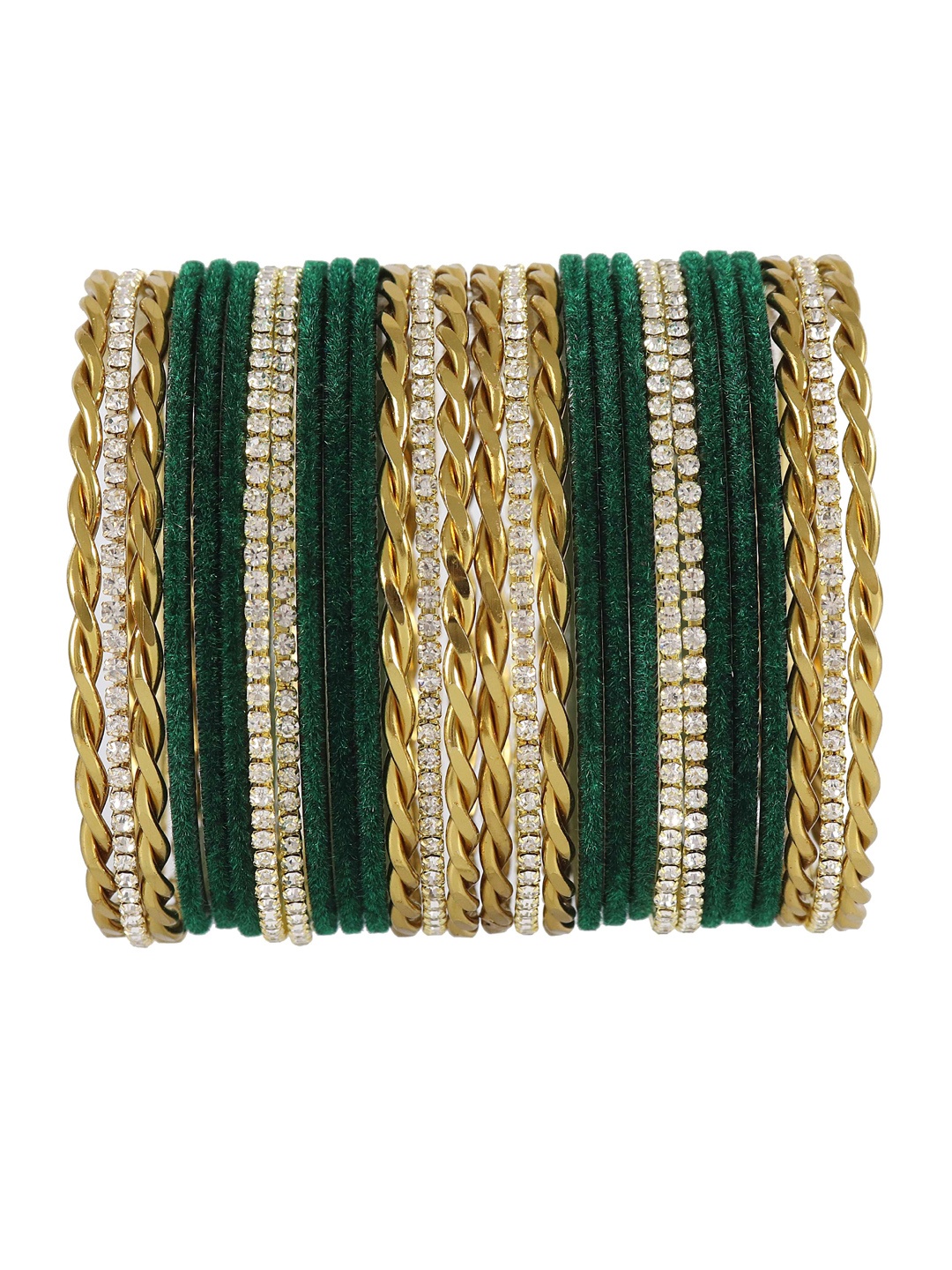 

NMII Set Of 28 Stone-Studded Velvet Bangles, Green