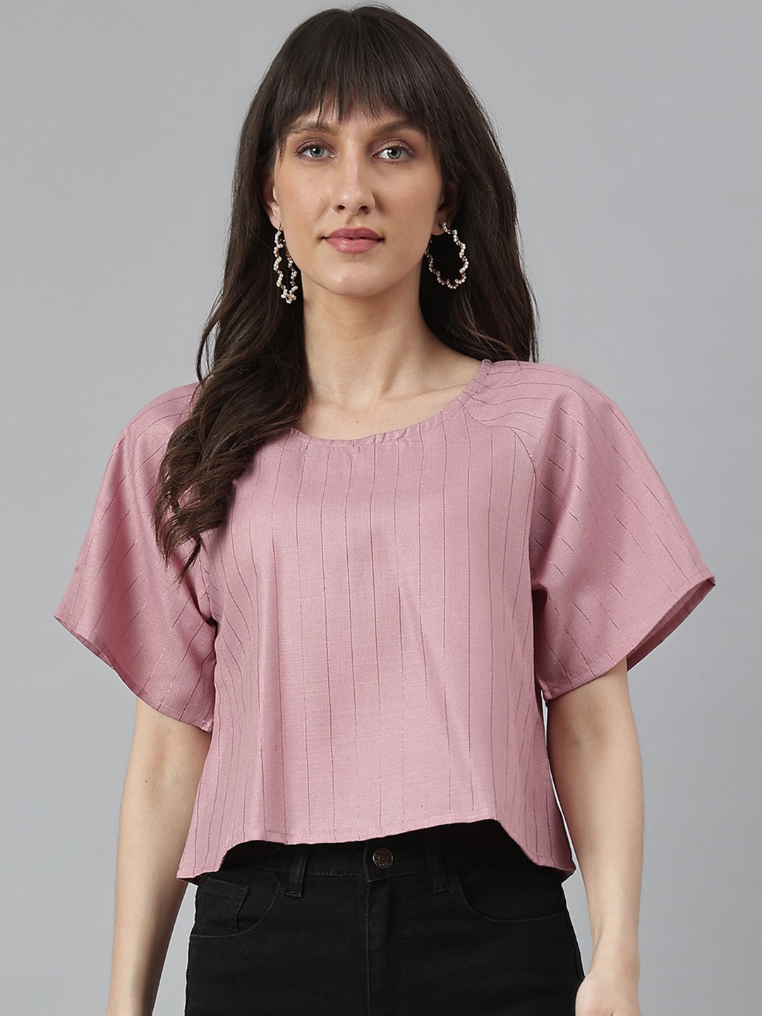 

DECKEDUP Striped Styled Back Top, Mauve