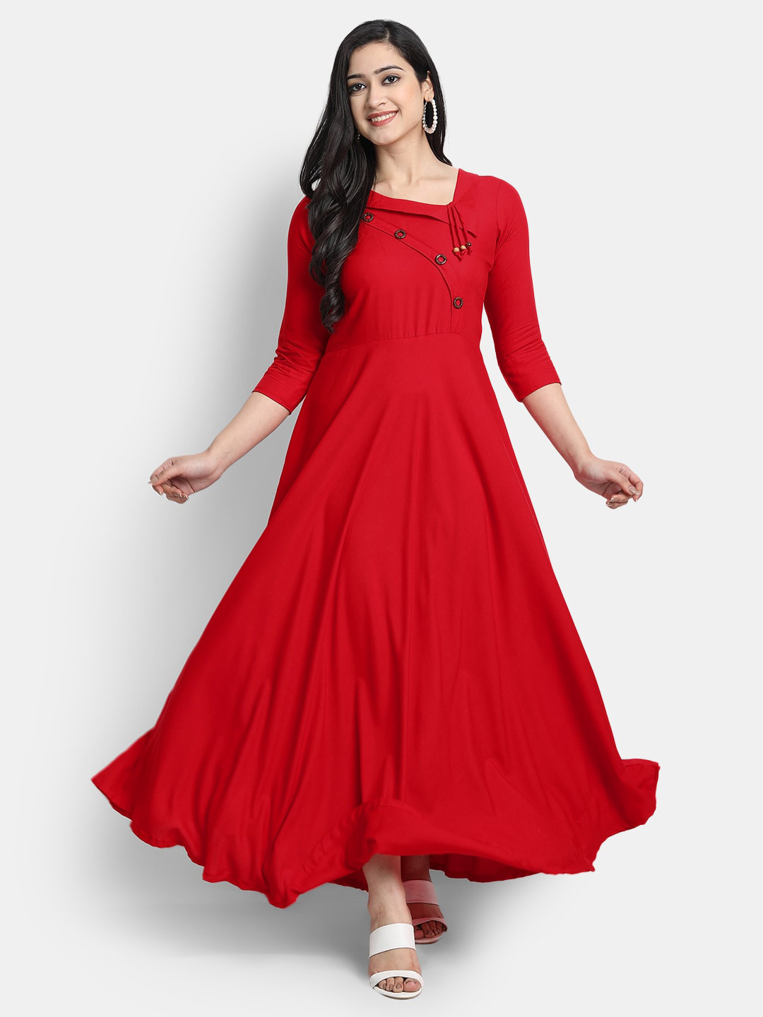 

Globon Impex Square Neck Flared Maxi Dress, Red
