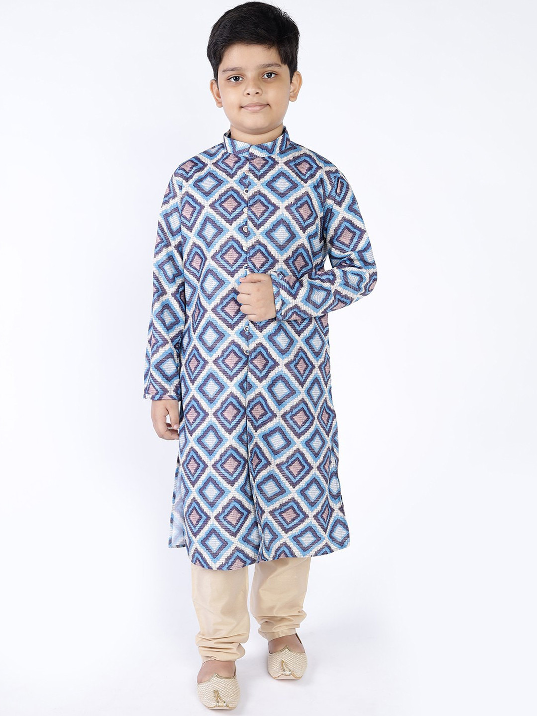 

TABARD Boys Blue Geometric Printed Cotton Kurta