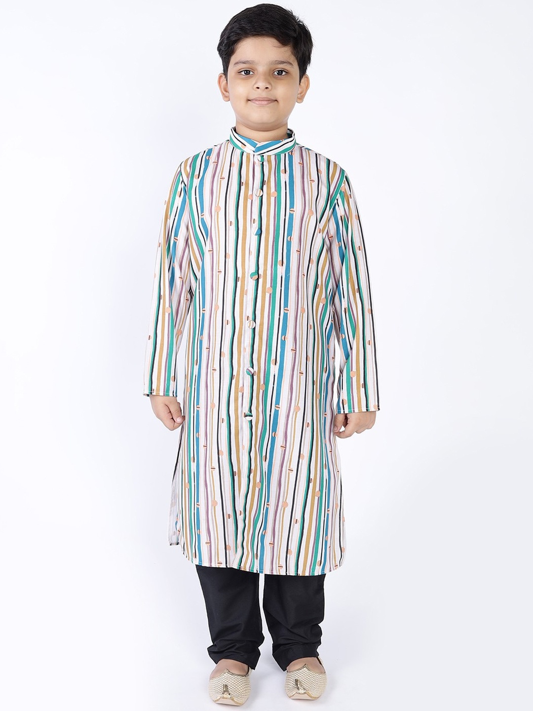 

TABARD Boys Striped Printed Kurta, White