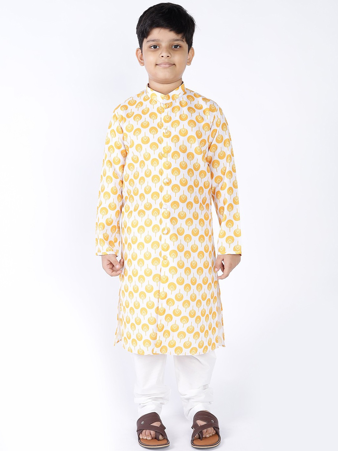 

TABARD Boys Mandarin Collar Geometric Printed Kurta, Yellow