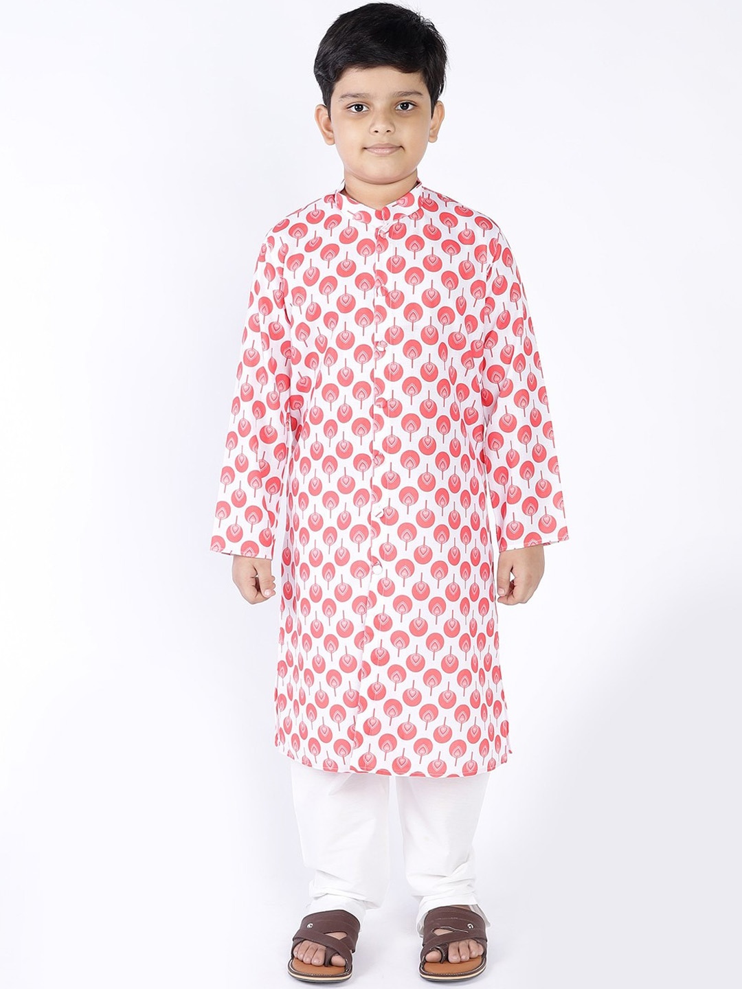 

TABARD Boys Geometric Printed Pure Cotton Mandarin Collar Straight Kurta, White