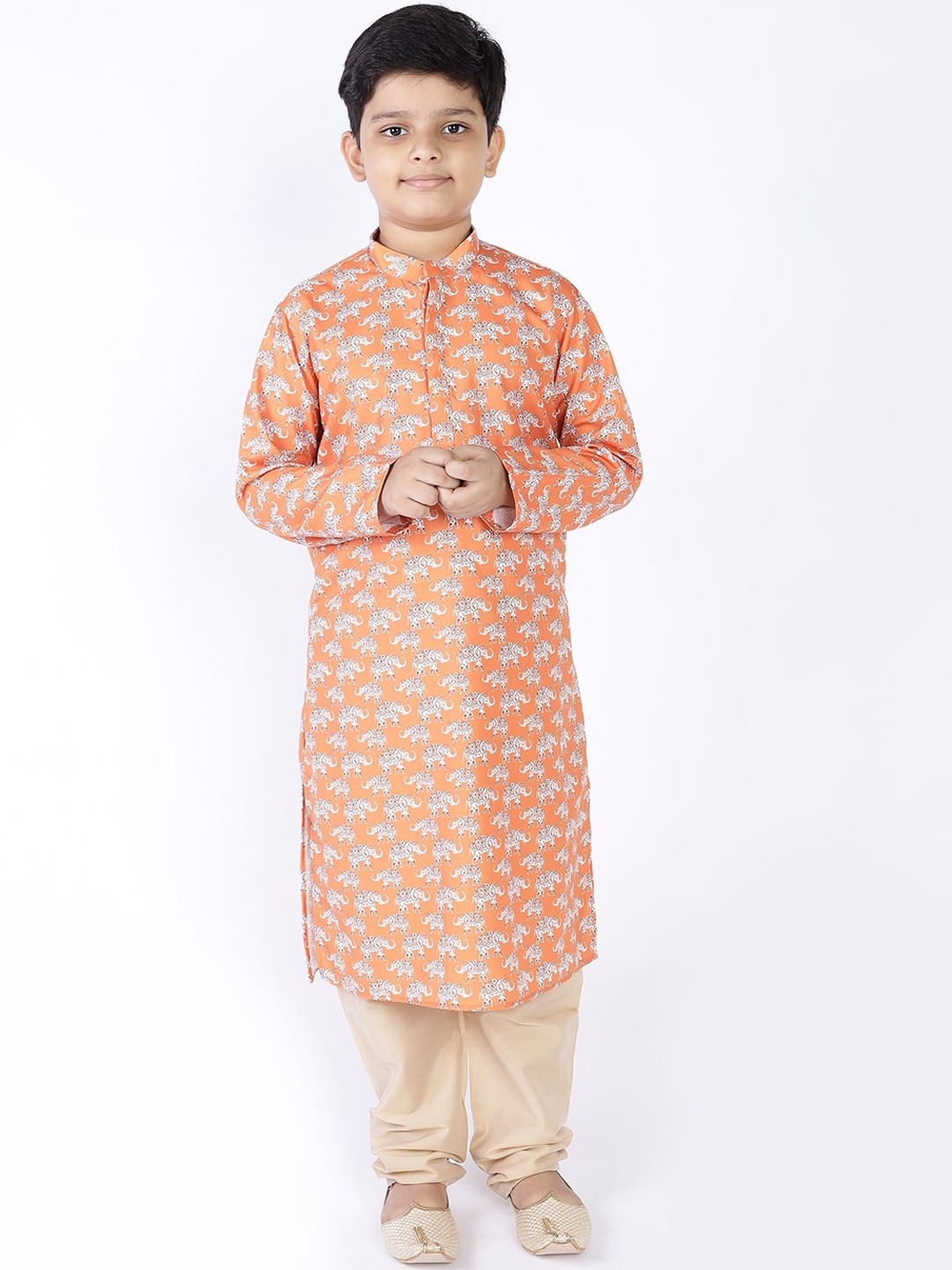 

TABARD Boys Mandarin Collar Ethnic Motifs Printed Kurta, Orange