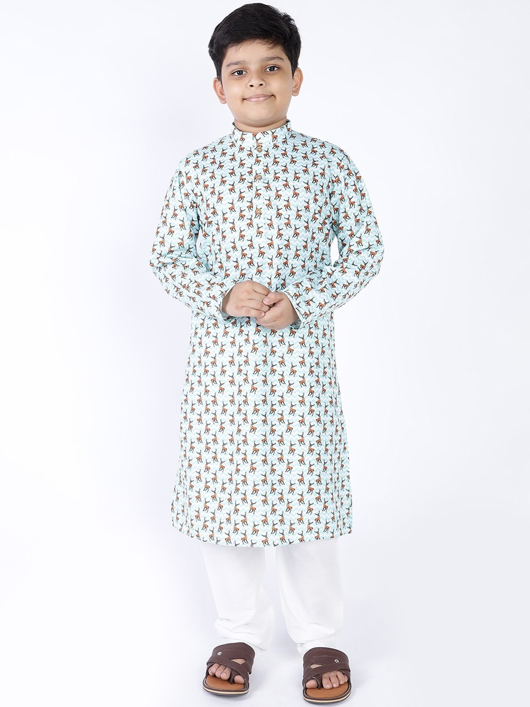 

TABARD Boys Conversational Printed Cotton Kurta, Sea green